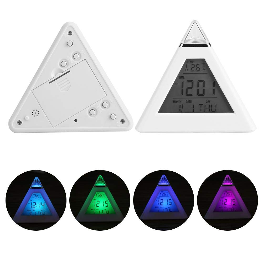 LED Color Changing Triangle Digital Alarm Clock with Thermometer & Calendar - Night Light for Bedroom, Office Desk | Perfect for Home Decor, Gift Giving & Nightstand Use