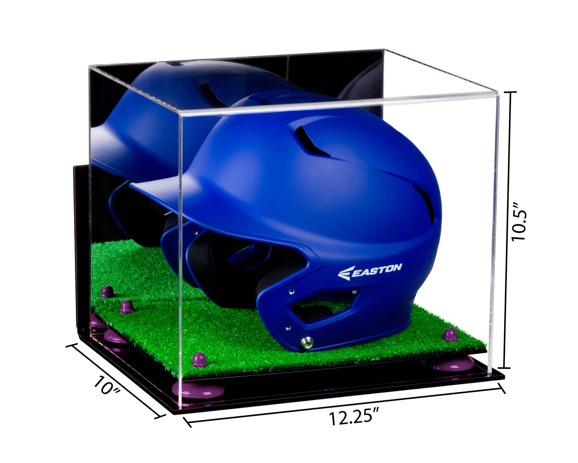 Versatile Acrylic Display Case - Medium Rectangle Box with Mirror & Wall Mount | 12.25x10x10.5 Inches | Purple Risers & Turf Base (V22) | Perfect for Collectibles, Jewelry & Retail Displays