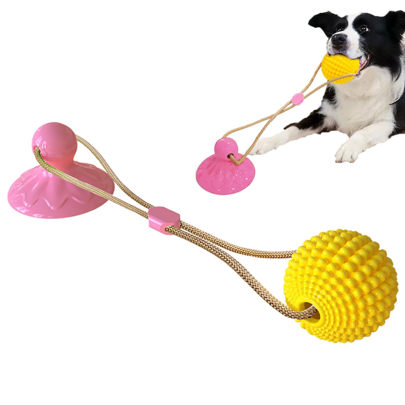 Durable Corn Ball Chew Toys for Aggressive Chewers - Interactive Suction Cup Dog Tug Toy with Rope for Teething & Boredom Relief - Teeth Cleaning Enrichment for Medium & Large Dogs (Pink) - Perfect for Playtime, Training & Dental Health