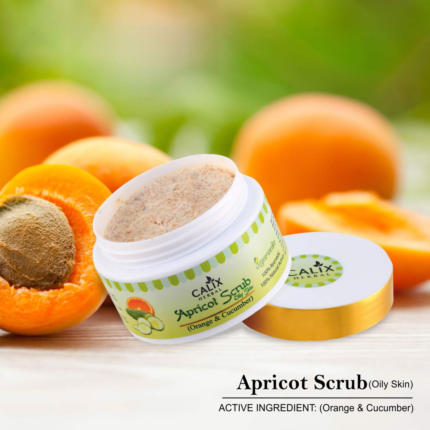 Calix Herbal Apricot Facial Scrub - Exfoliating & Pore Cleansing Face Wash with Cucumber & Orange Extracts for Blackhead Removal (50g) - Perfect for Daily Skincare Routine & Acne-Prone Skin