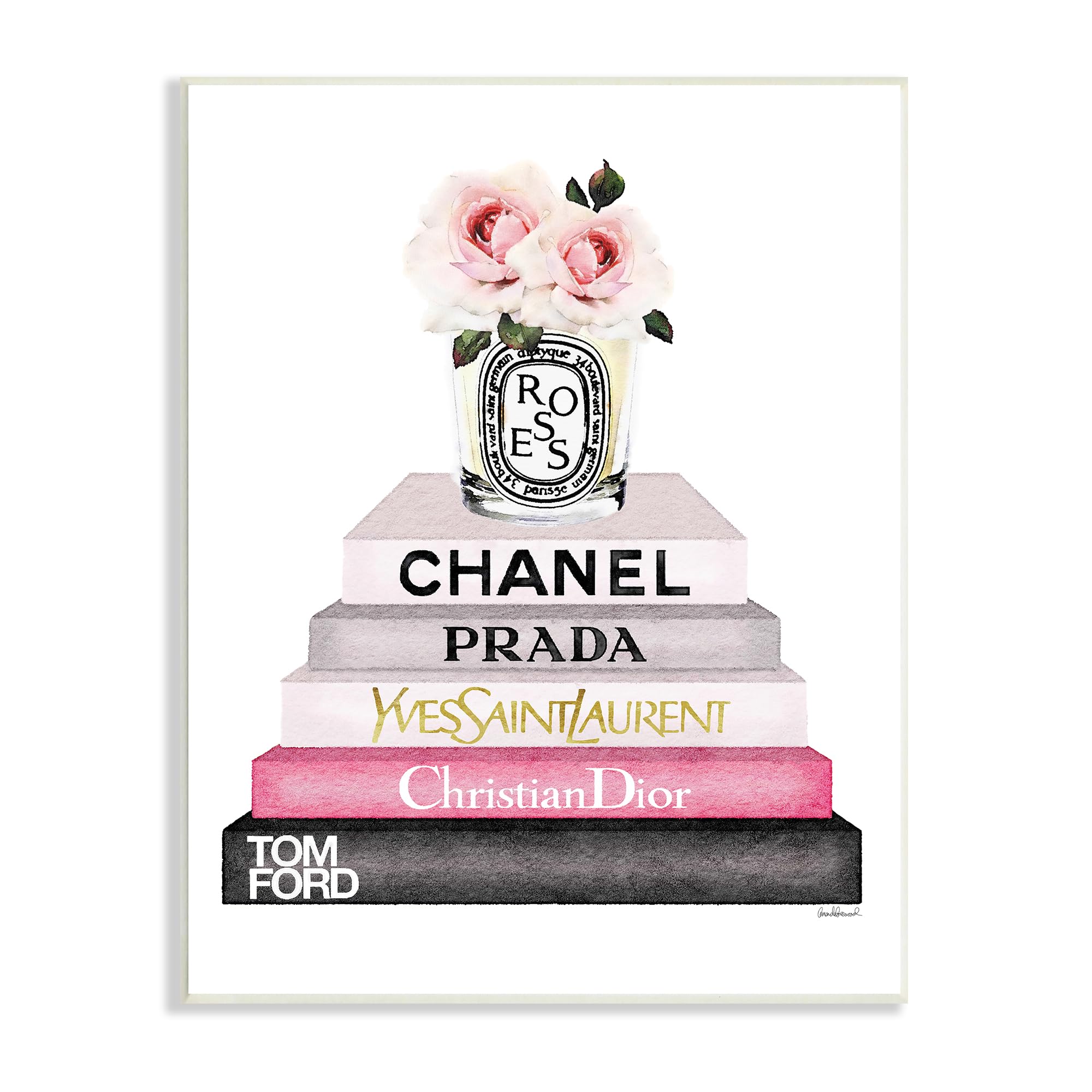 Stupell Home Decor Book Stack Fashion Candle - Pink Rose Scented Candle for Living Room, Bedroom & Bathroom Decor