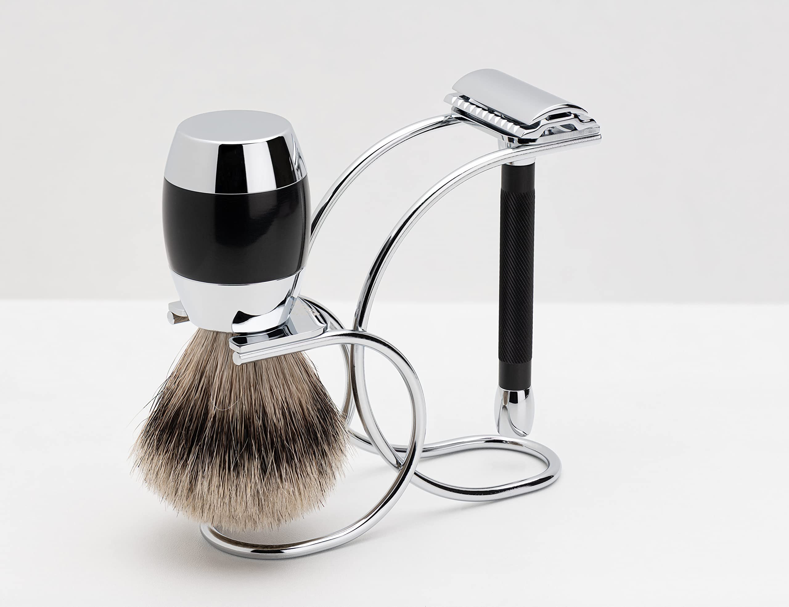 Premium Merkur Long Handled 3-Piece Safety Razor Set for Men - Classic Black Handle - Perfect for Wet Shaving & Travel Grooming Kit