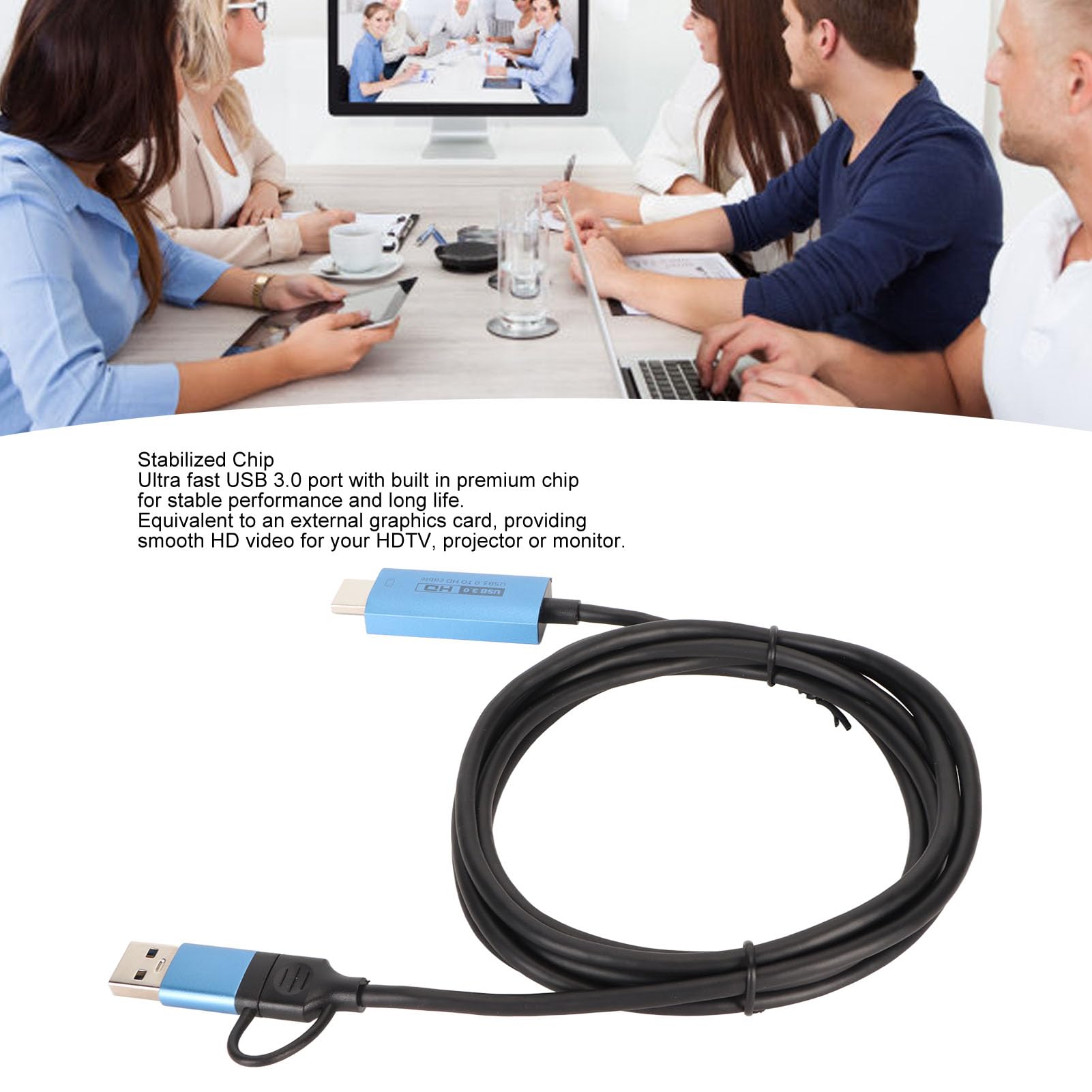 USB 3.0 to HDMI Adapter Cable | USB-C to HDMI Converter | 1080P HD Audio Video Cord for Mac, Windows, Android | 2M Length | Perfect for Home Office, Conference Presentations & TV Screen Mirroring