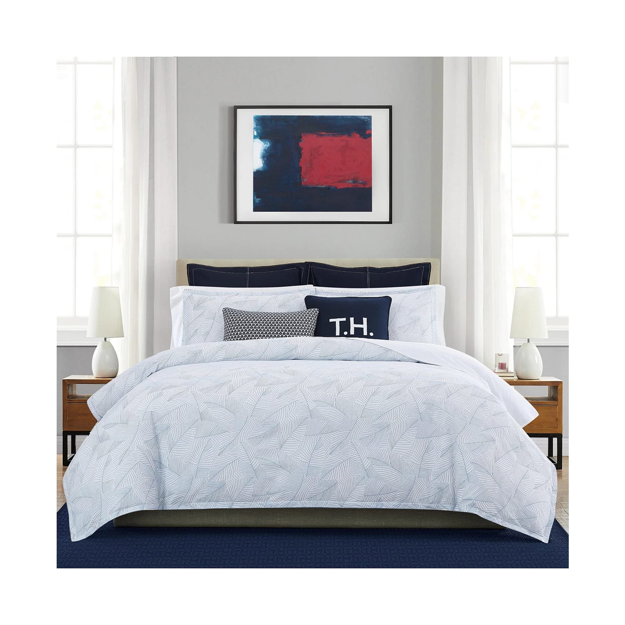 Tommy Hilfiger Leaf Print Comforter Set - Queen Size Bedding, 100% Cotton Luxury Comforter with Matching Pillowcases - Perfect for Modern Bedroom Decor & Guest Room Essentials