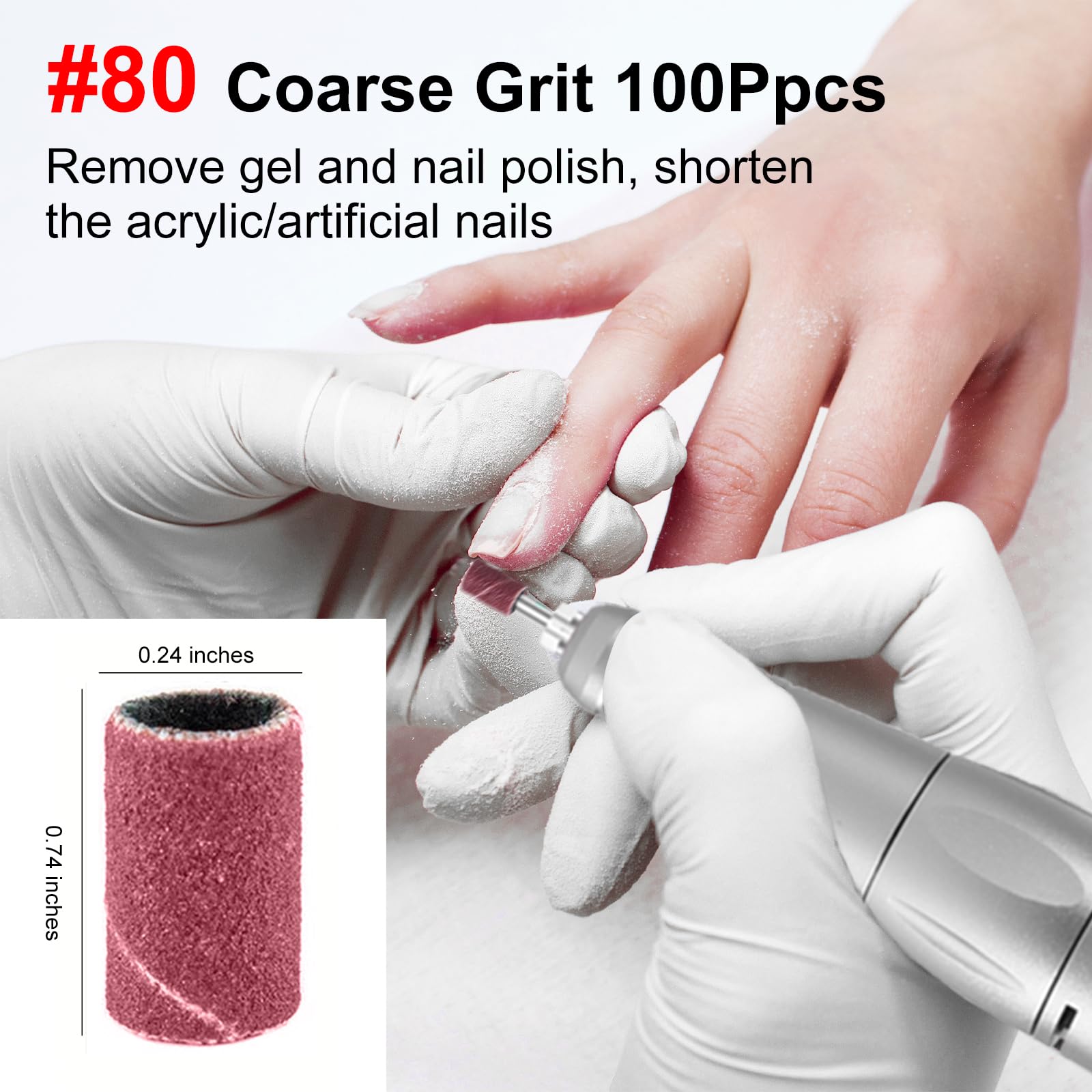 300Pcs Sanding Bands for Nail Drill - Professional Grits #80 #150 #240 Electric File Nail Sanders with 3/32