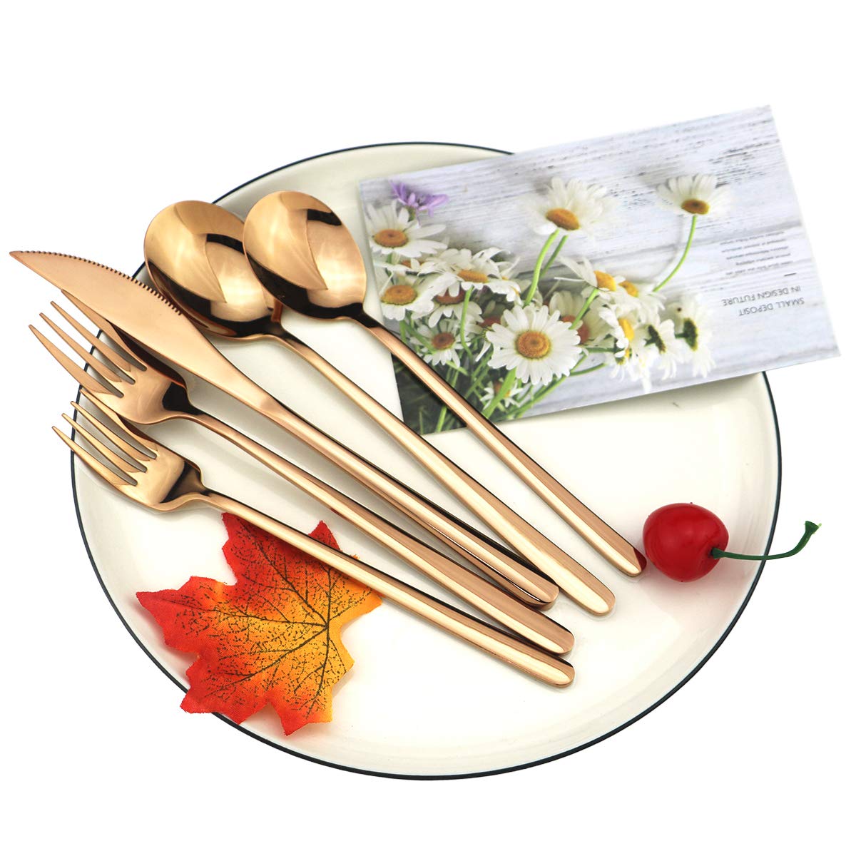 Premium 20-Piece Stainless Steel Flatware Set - Mirror Polished Rose Gold Cutlery for 4 - 304 Stainless Steel Forks, Spoons & Knives - Elegant Dining Set for Home, Kitchen, Hotel & Restaurant - Perfect for Everyday Meals, Dinner Parties & Special Occasions