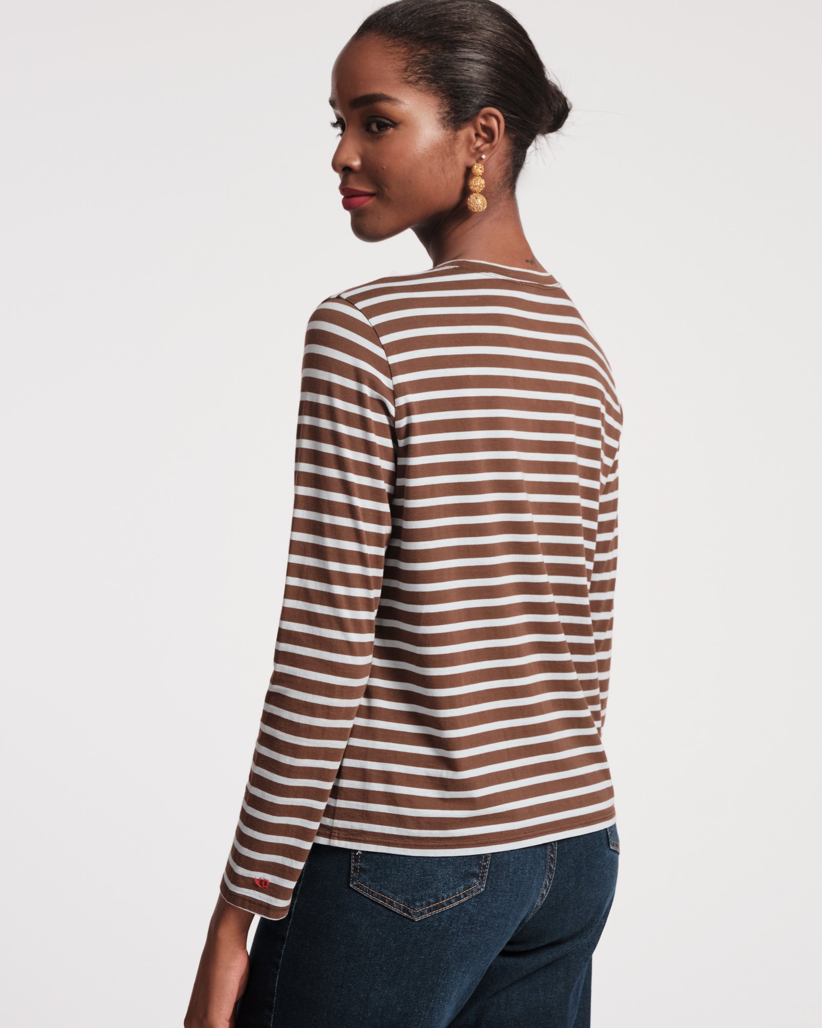 Men's Long Sleeve Striped T-Shirt - Chocolate & Light Blue Casual Crewneck Top for Fall & Winter | Comfortable Cotton Blend Shirt for Everyday Wear, Work, and Outdoor Activities