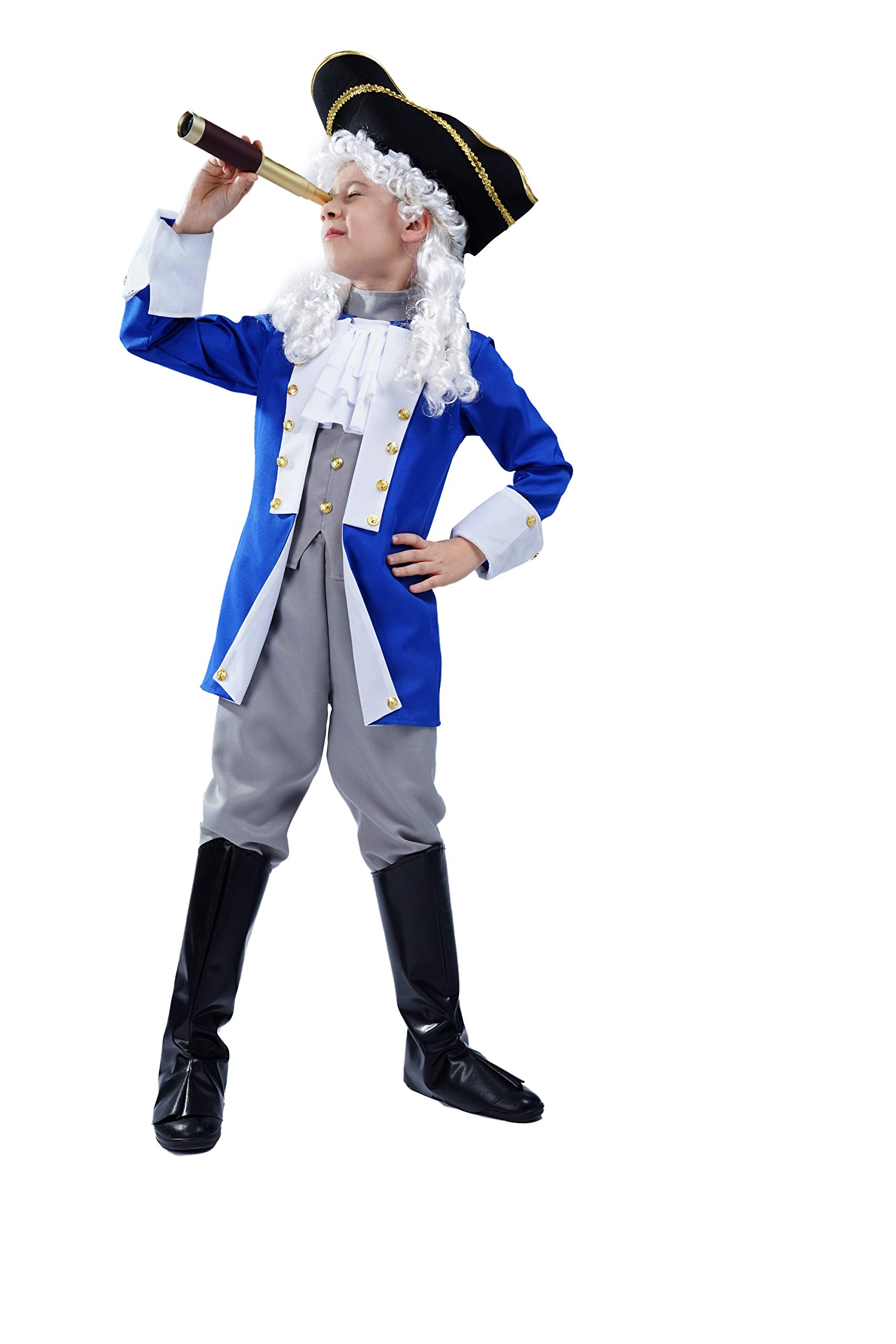 Authentic American Colonial Patriot Costume Set with Hat & Wig - Perfect for Historical Reenactments, Halloween & Themed Parties