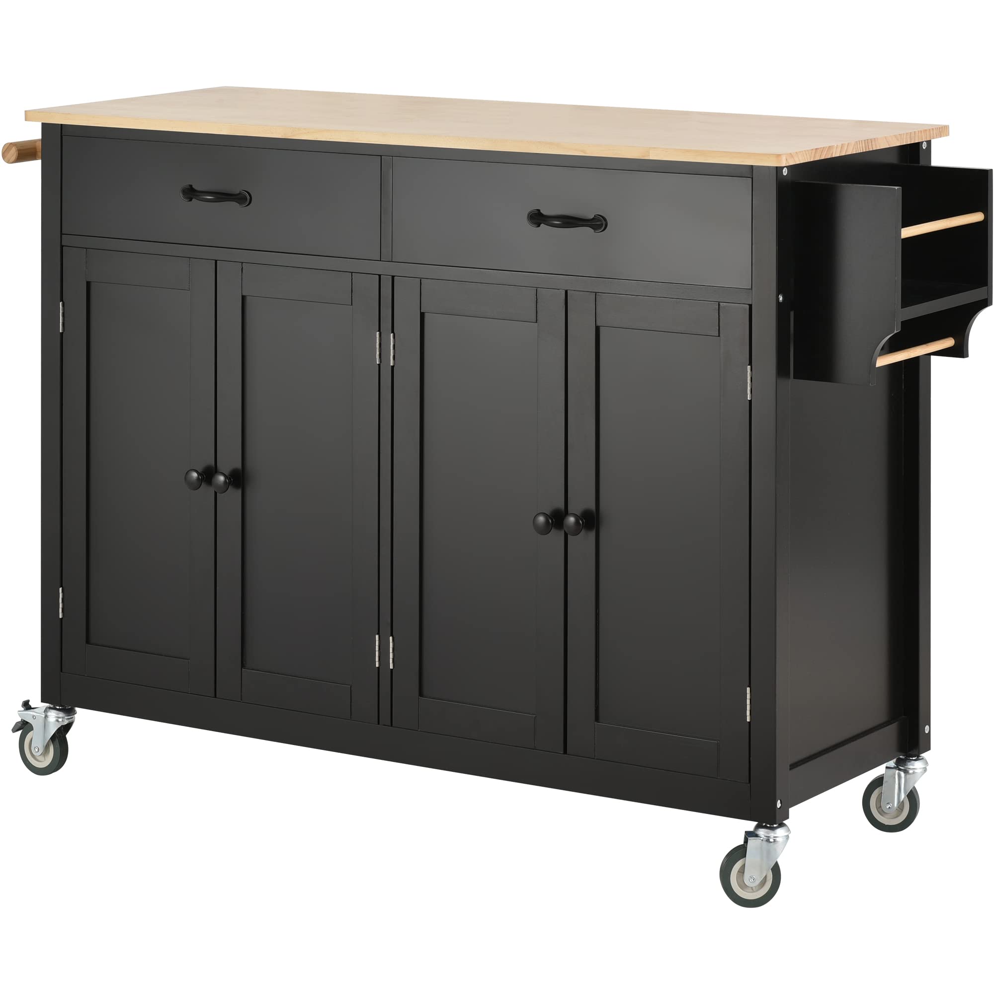 Premium Rolling Kitchen Island Cart with Storage Cabinet & Drawers - Solid Wood Countertop, Lockable Casters, Adjustable Shelves & Towel Rack - Mobile Kitchen Trolley for Small Spaces, Apartments & Home Cooking