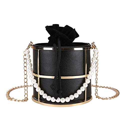 Elegant Pearl Clutch Bag for Women - Crystal Embellished Top Handle Evening Purse for Wedding, Prom & Formal Events | Chic Metal Bucket Handbag for Parties & Special Occasions