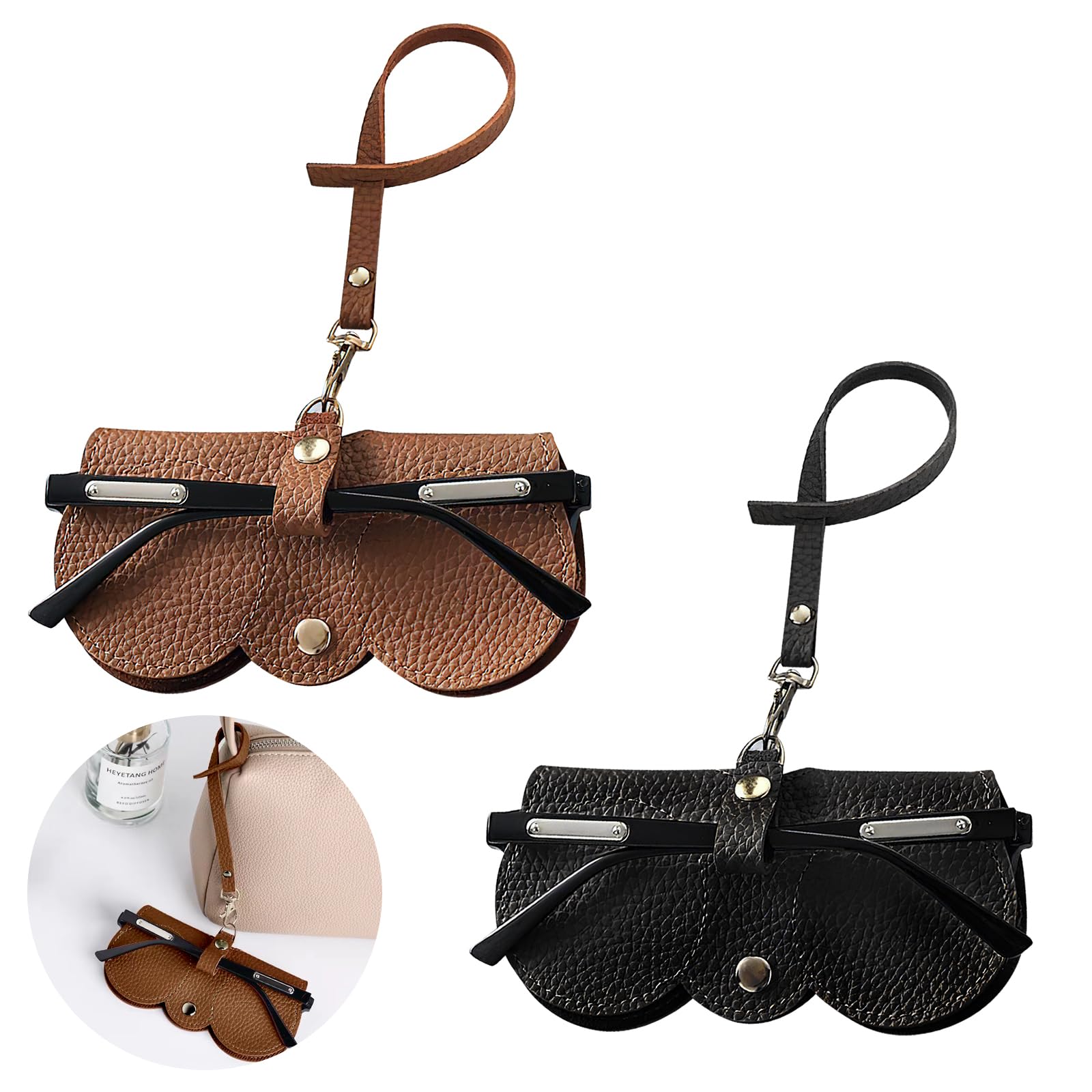 HENGBIRD 2 Pack Soft PU Leather Sunglasses Case - Slim Lightweight Eyeglass Holder Pouch for Men & Women - Scratch Resistant Glasses Storage Bag for Travel, Car, Office & Daily Use