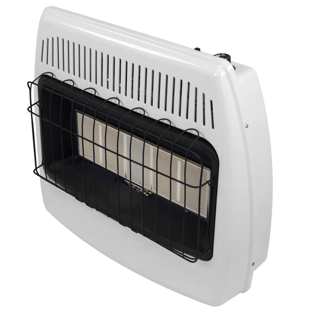 30,000 BTU Dual Fuel Natural Gas & Propane Wall Heater - Vent-Free Indoor Space Heater with Free Standing Base Legs in White - Perfect for Garages, Basements & Large Rooms