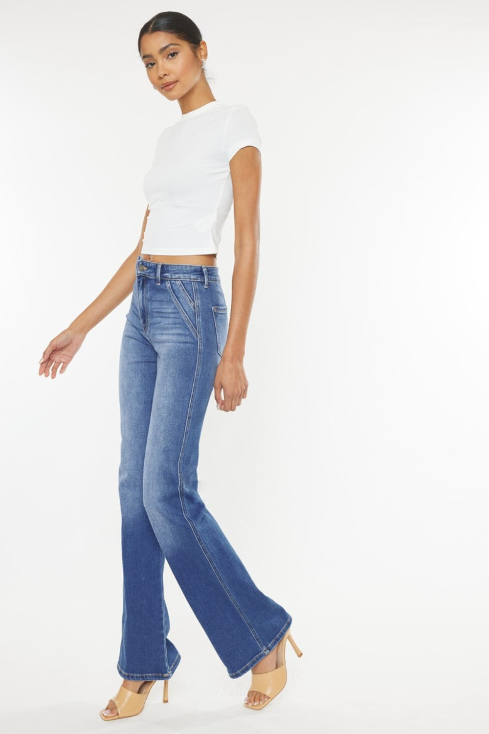 Kancan Women's Ultra High Waist Gradient Flare Jeans - Vintage Retro Stretch Denim Pants for Casual Outfits & Night Out