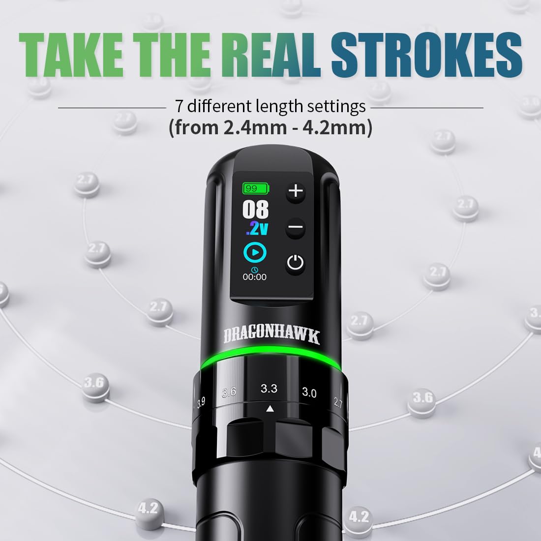 **Dragonhawk L3 Professional Cordless Tattoo Kit – Complete Tattoo Pen Machine with 7 Stroke Lengths, 2 x 2000mAh Batteries & Extra RCA Jack Parts – Ideal for Beginners & Artists – Perfect for Home, Studio & Professional Tattooing**