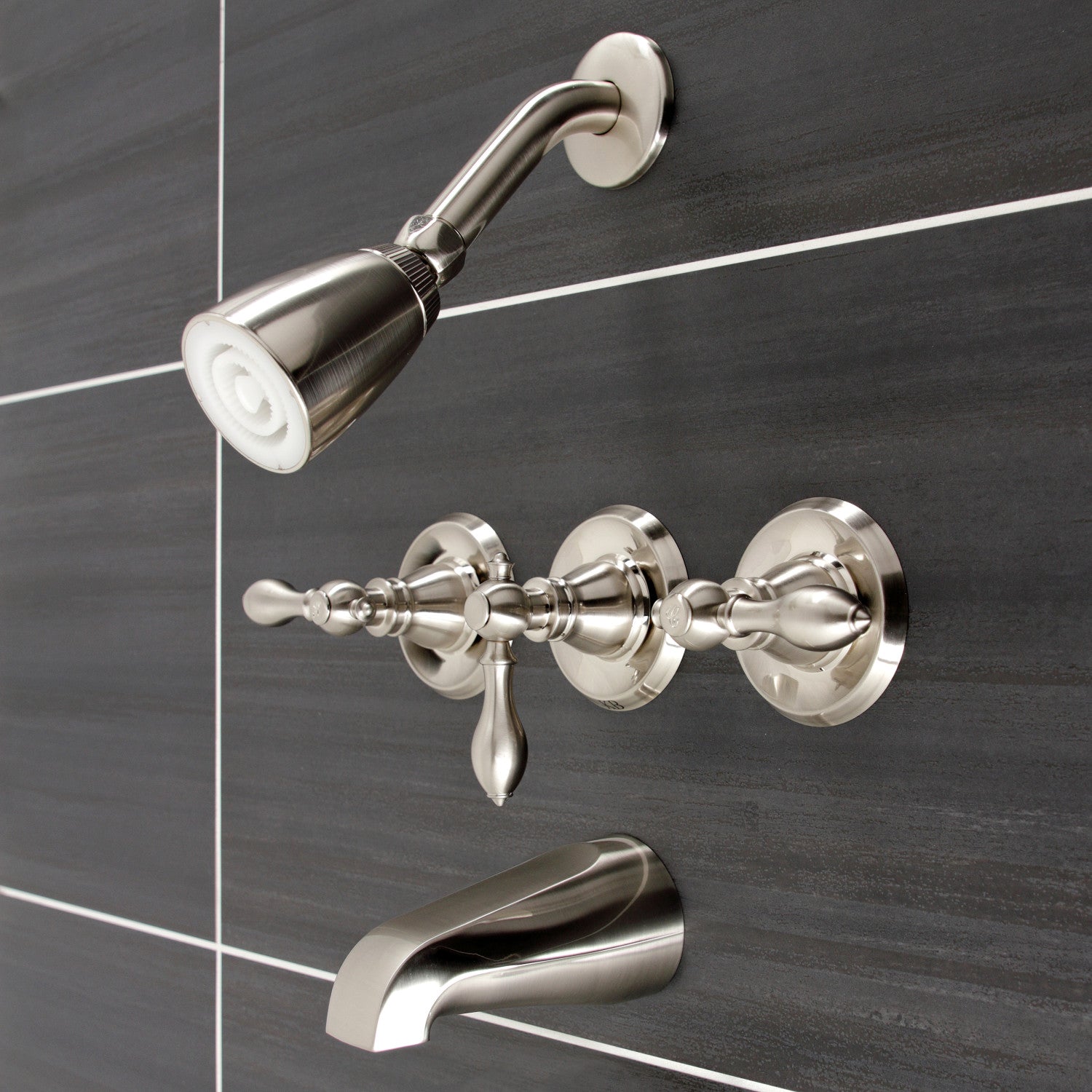 American Classic KB238ACL Triple Handle Tub and Shower Faucet in Brushed Nickel - Perfect for Bathroom Renovation and Modern Home Upgrade