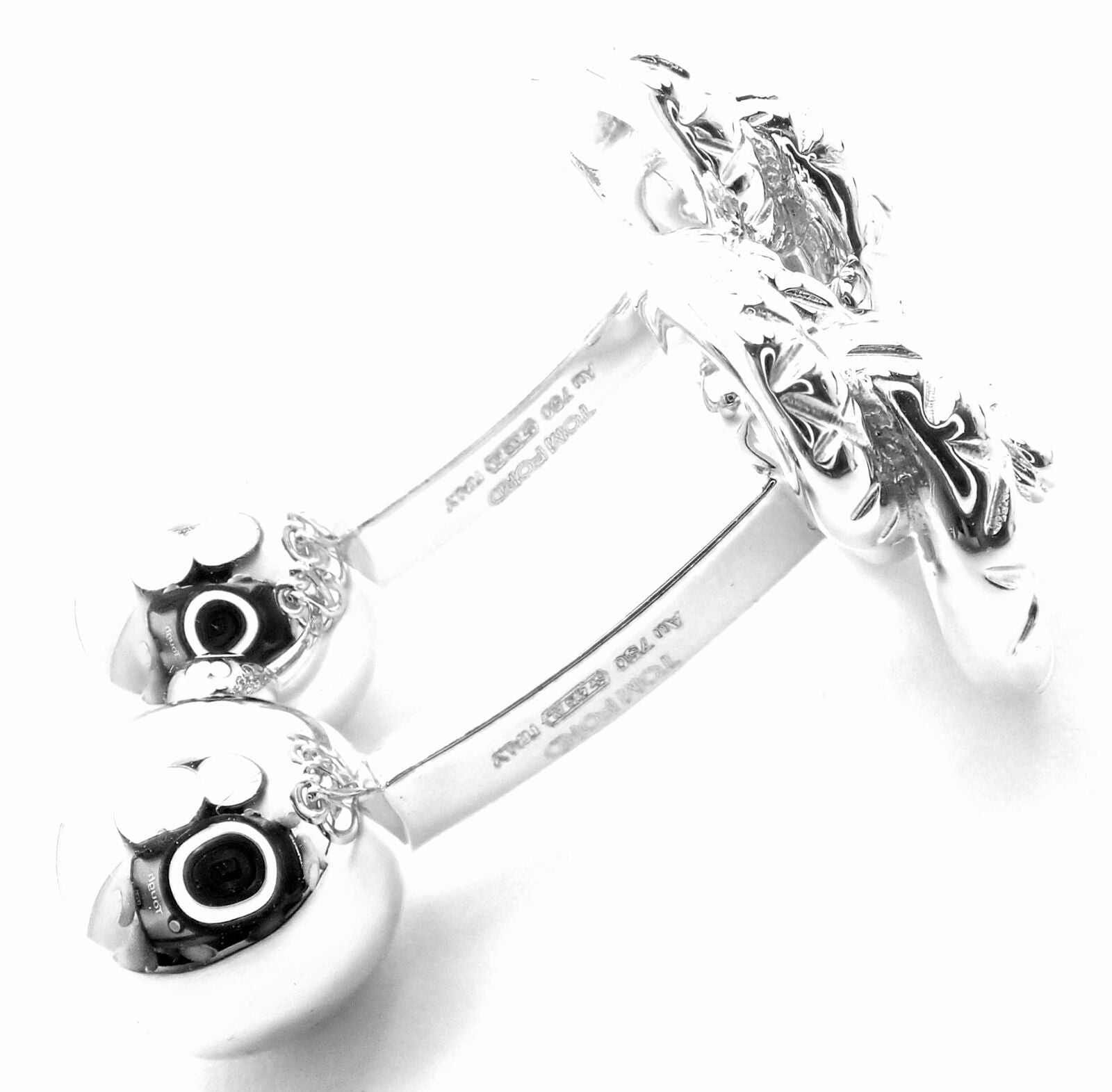 Authentic Tom Ford 18k White Gold Snake Cufflinks Gift Box Set - Luxury Men's Jewelry for Weddings, Business Meetings & Formal Events