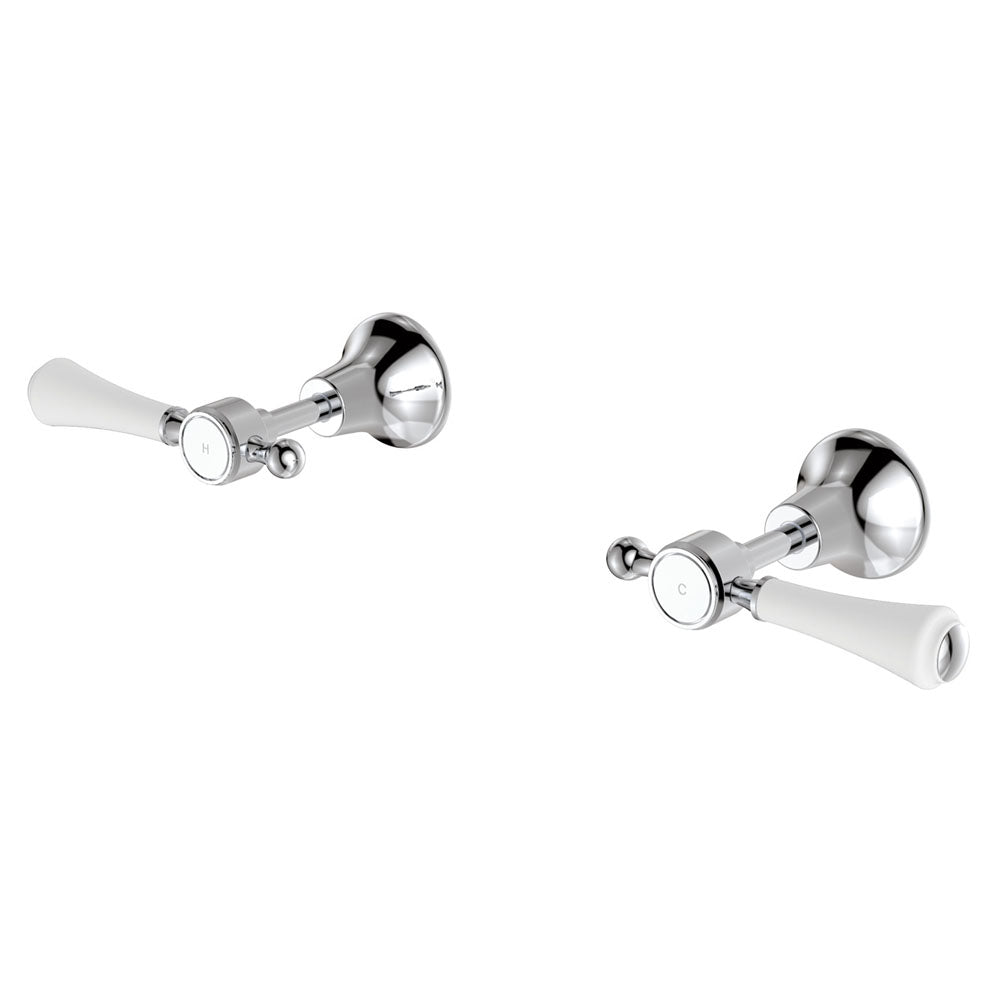 Fienza 339104 Lillian Wall Top Assemblies - Chrome with Ceramic White Handles | Modern Bathroom Faucet Set for Vanity Sink | Perfect for Home Renovation & Bathroom Upgrade