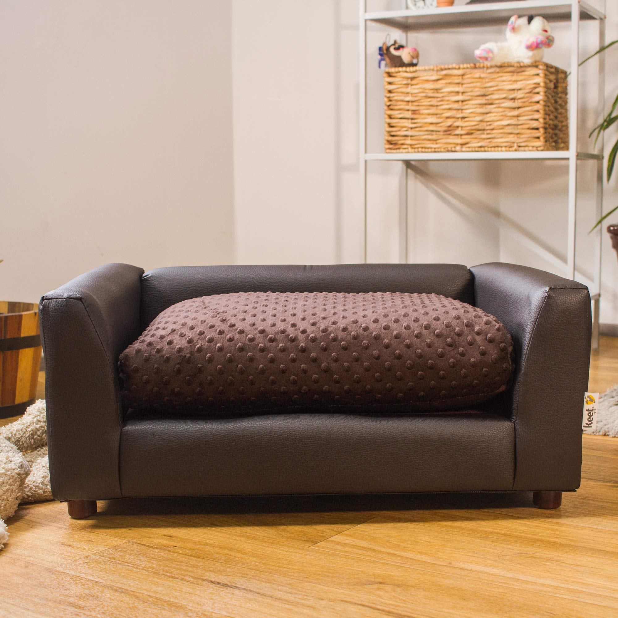 Keet Fluffy Deluxe Dog Bed for Medium Dogs - Soft Plush Orthopedic Pet Bed with Removable Washable Cover - Chocolate Brown - Perfect for Bedroom, Living Room & Kennel Use