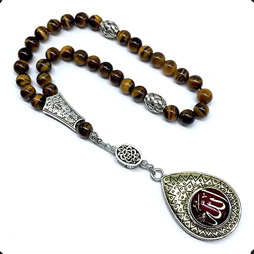 Tiger Eye Natural Stone-Allah Tassel -8mm 33 Beads