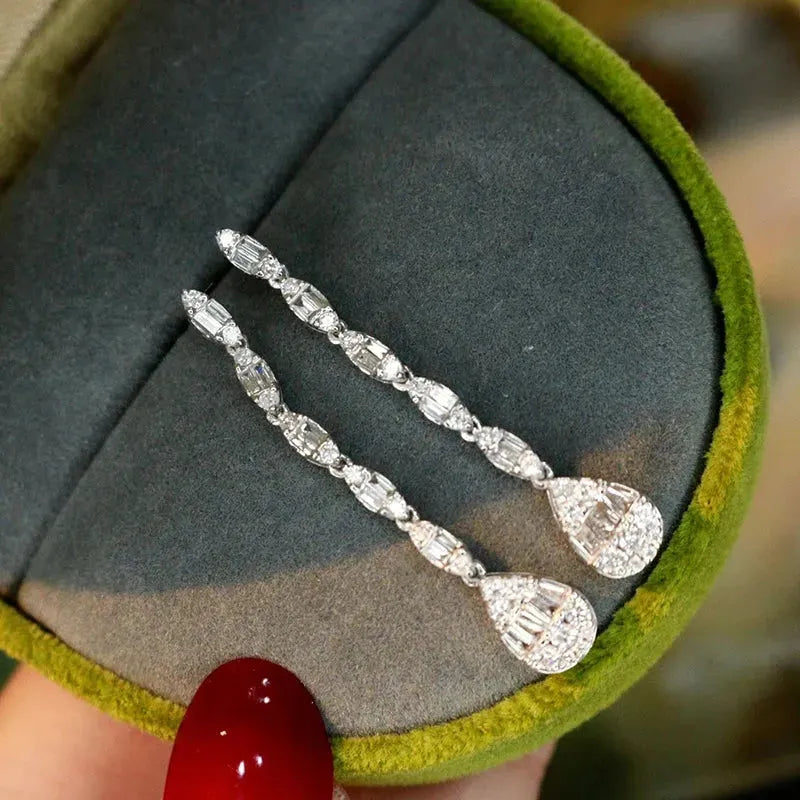 18K White Gold Diamond Drop Earrings for Women - 0.80ct Real Natural Diamond Elegant Dangle Earrings | Perfect for Engagement, Anniversary & Special Occasion Gifts