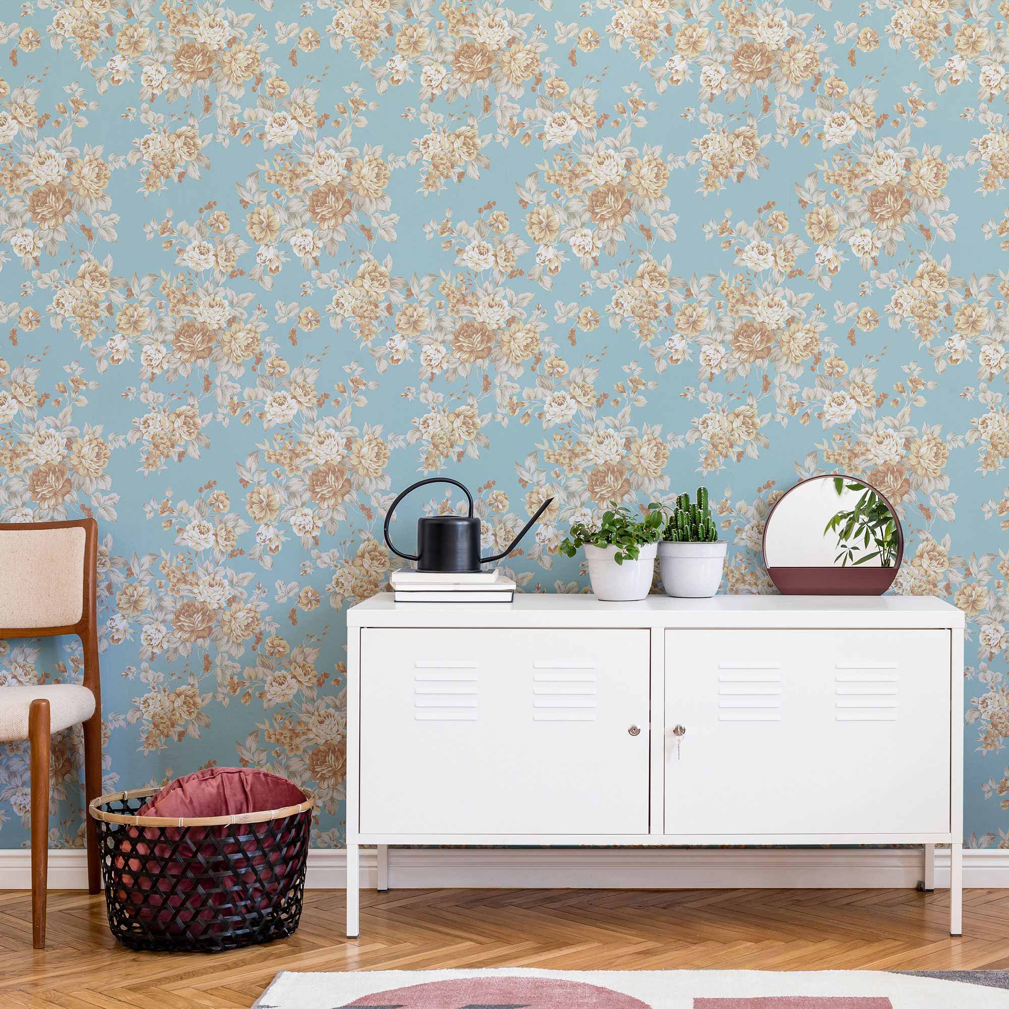 Blue Flowers Peel and Stick Removable Wallpaper 9348 - Self-Adhesive Decorative Wall Covering for Bedroom, Living Room, Nursery & Office Decor