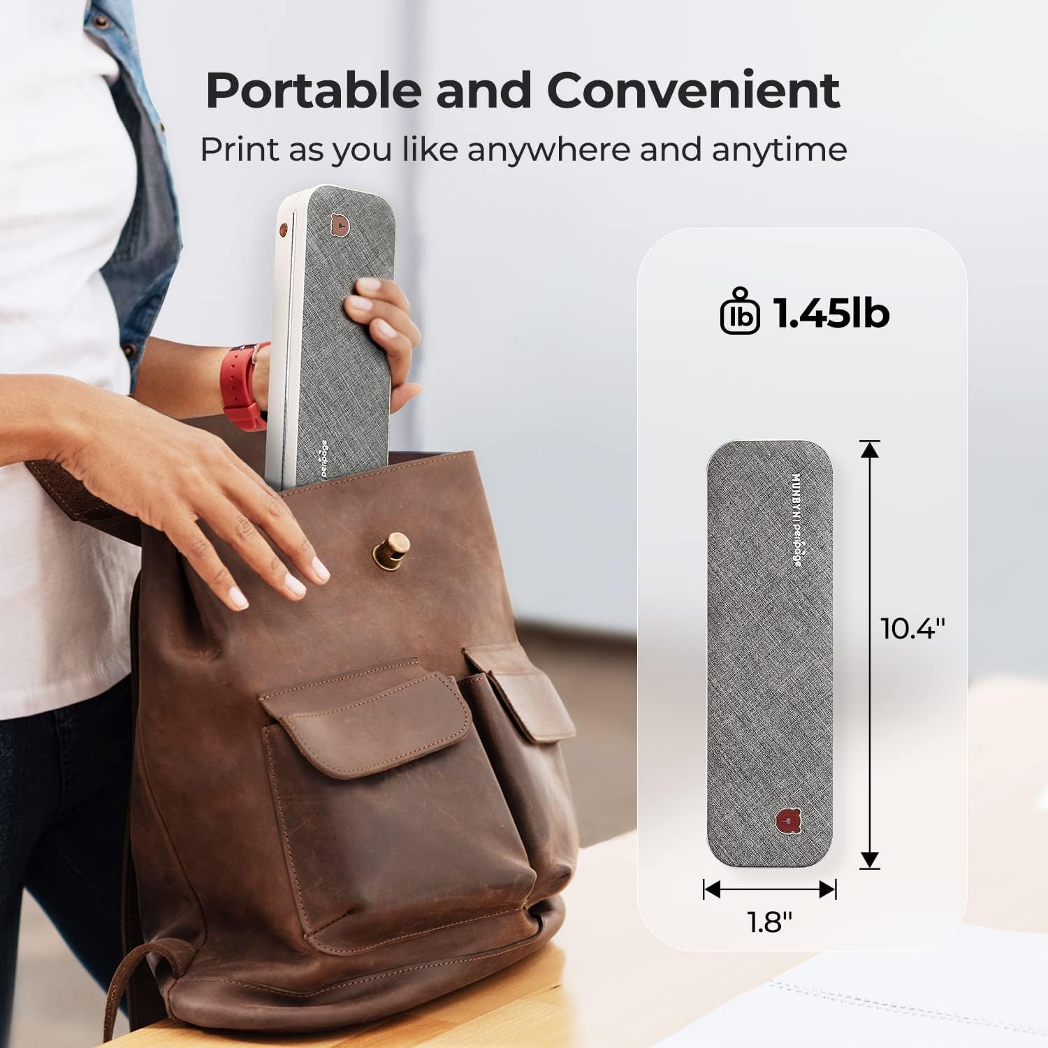 MUNBYN ITP01 Portable Bluetooth Thermal Printer - Wireless Inkless Printer for Travel & Mobile Office, Compatible with Android, iOS, Phone & Laptop, Prints 8.5x11 US Letter & A4 Paper (Grey) - Perfect for Receipts, Labels, Tickets & On-the-Go Printing
