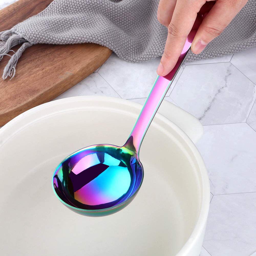 BuyGo Stainless Steel Rainbow Soup Ladle - Extra Long Handle Kitchen Utensil for Cooking, Stirring, Serving Soups & Sauces - Dishwasher Safe - Perfect for Restaurants, Catering & Home Kitchens