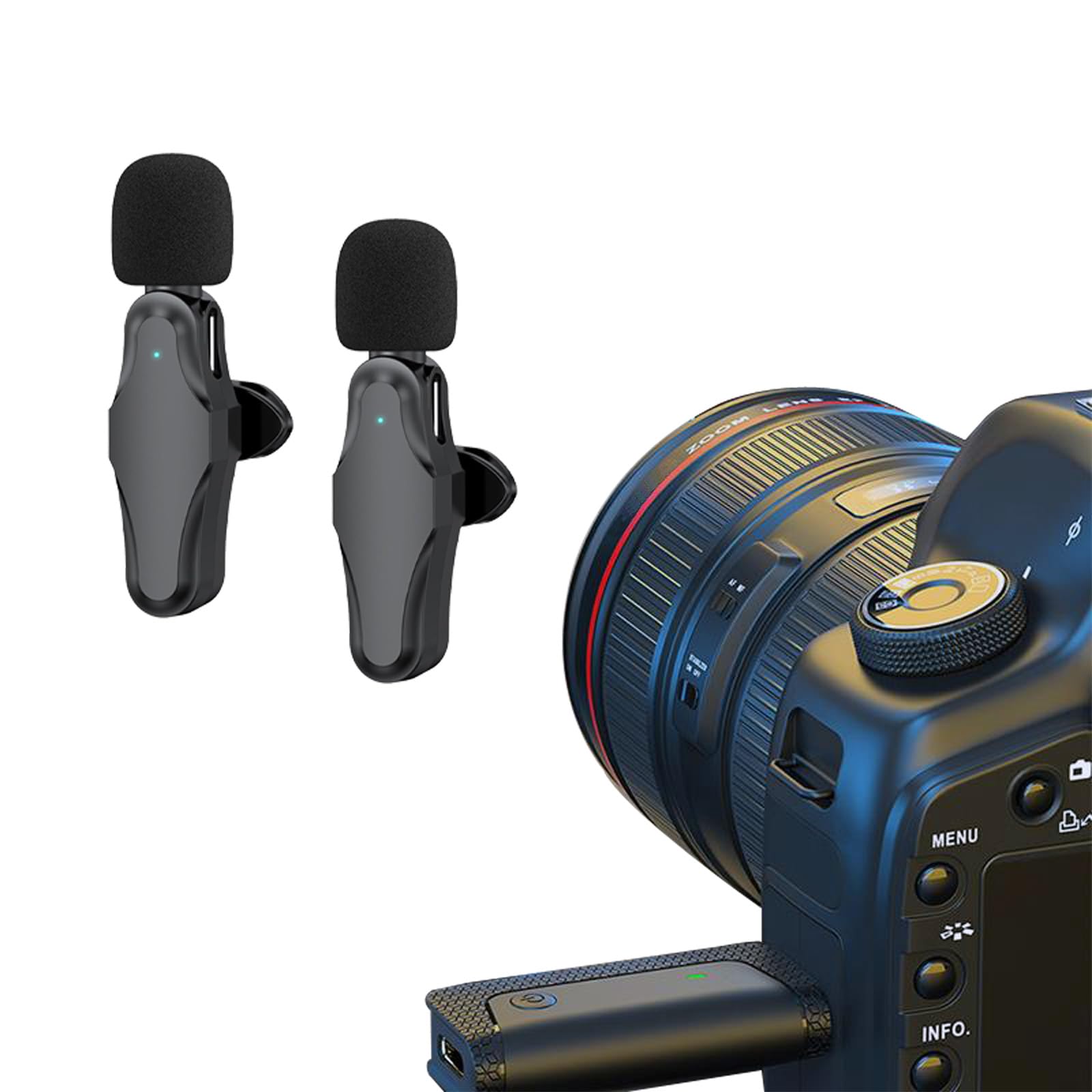 Synergy Digital 2.4GHz Dual Wireless Lavalier Microphone Set - External Microphone for Sony Pal/96GB Camcorder & DSLR Cameras - Ideal for Vlogging, Interviews, YouTube Videos and Live Streaming