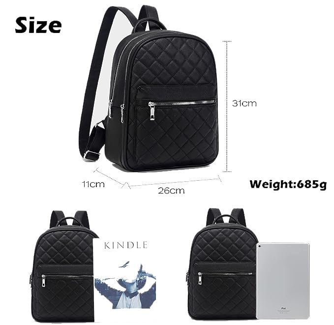 Durable Women's Fashion Leather PU Backpack - Lightweight Travel Daypack, School Bag for Ladies & Girls (Black) | Perfect for Commuting, College & Weekend Getaways