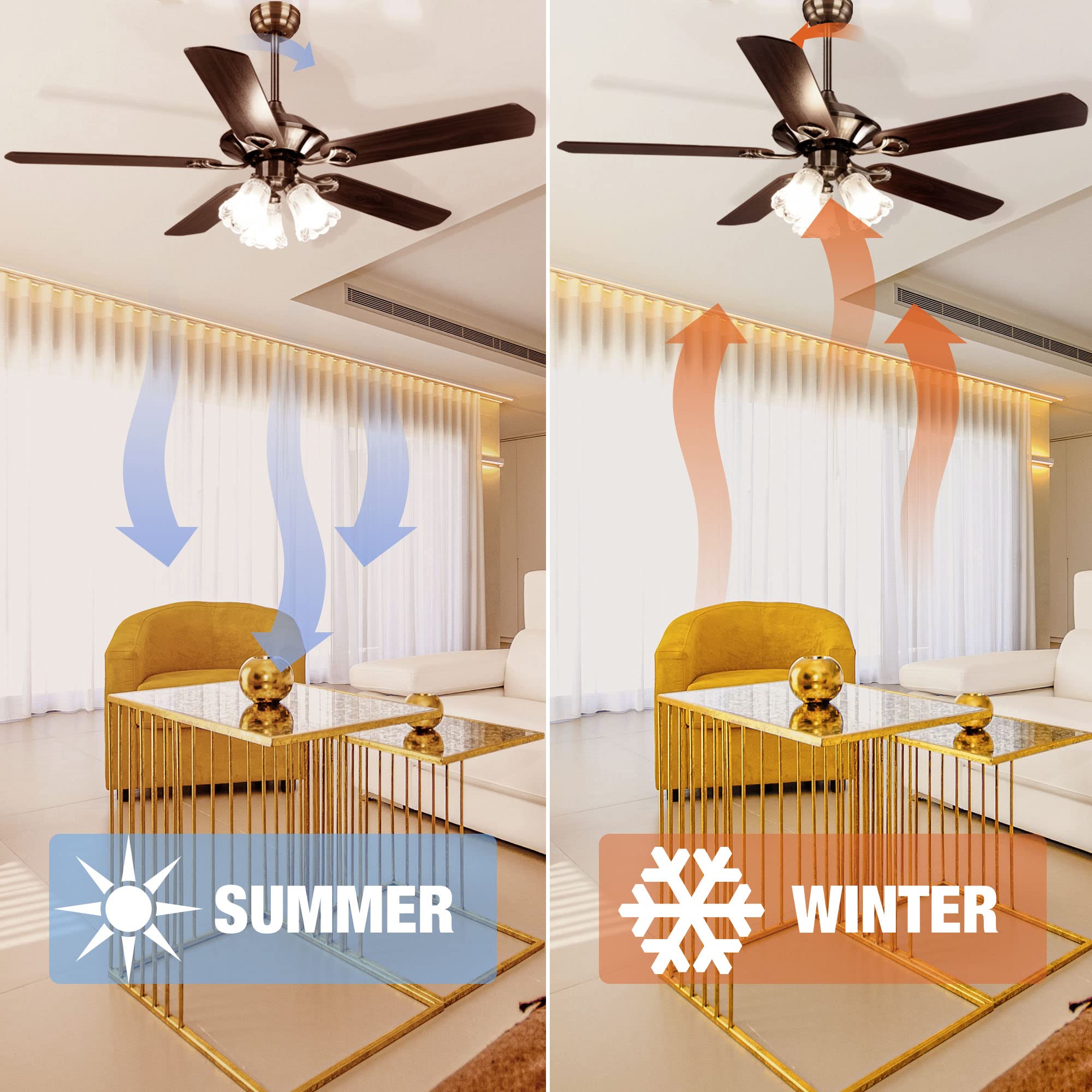 Yescom 51 Inch Farmhouse Ceiling Fan with Light Kit - Remote Control, Reversible Motor, Vintage Crystal Chandelier - Perfect for Dining Room, Kitchen & Living Room