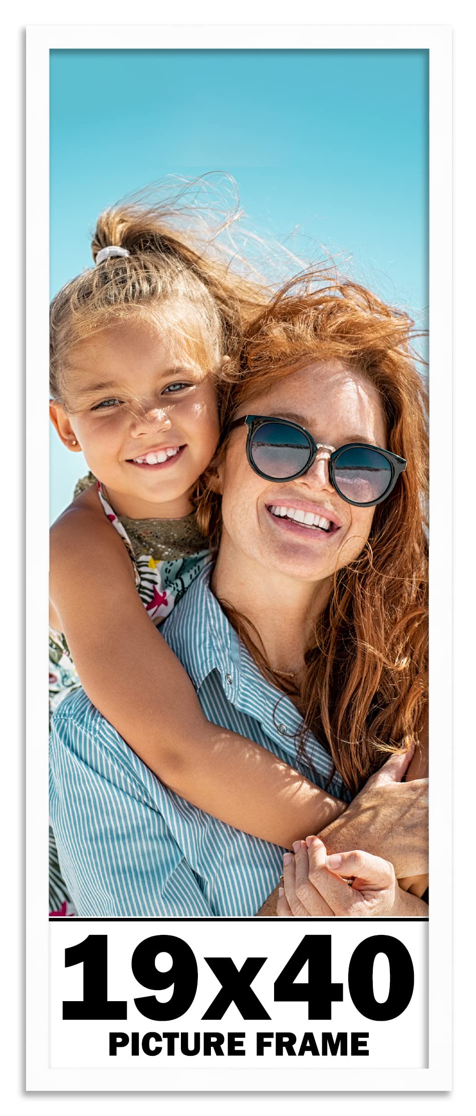 19x40 Inch White Solid Wood Picture Frame with UV Acrylic Shatter Guard & Acid-Free Backing - Perfect for Family Photos, Wall Decor, and Home Office Display - Includes Hanging Hardware (No Mat Included)