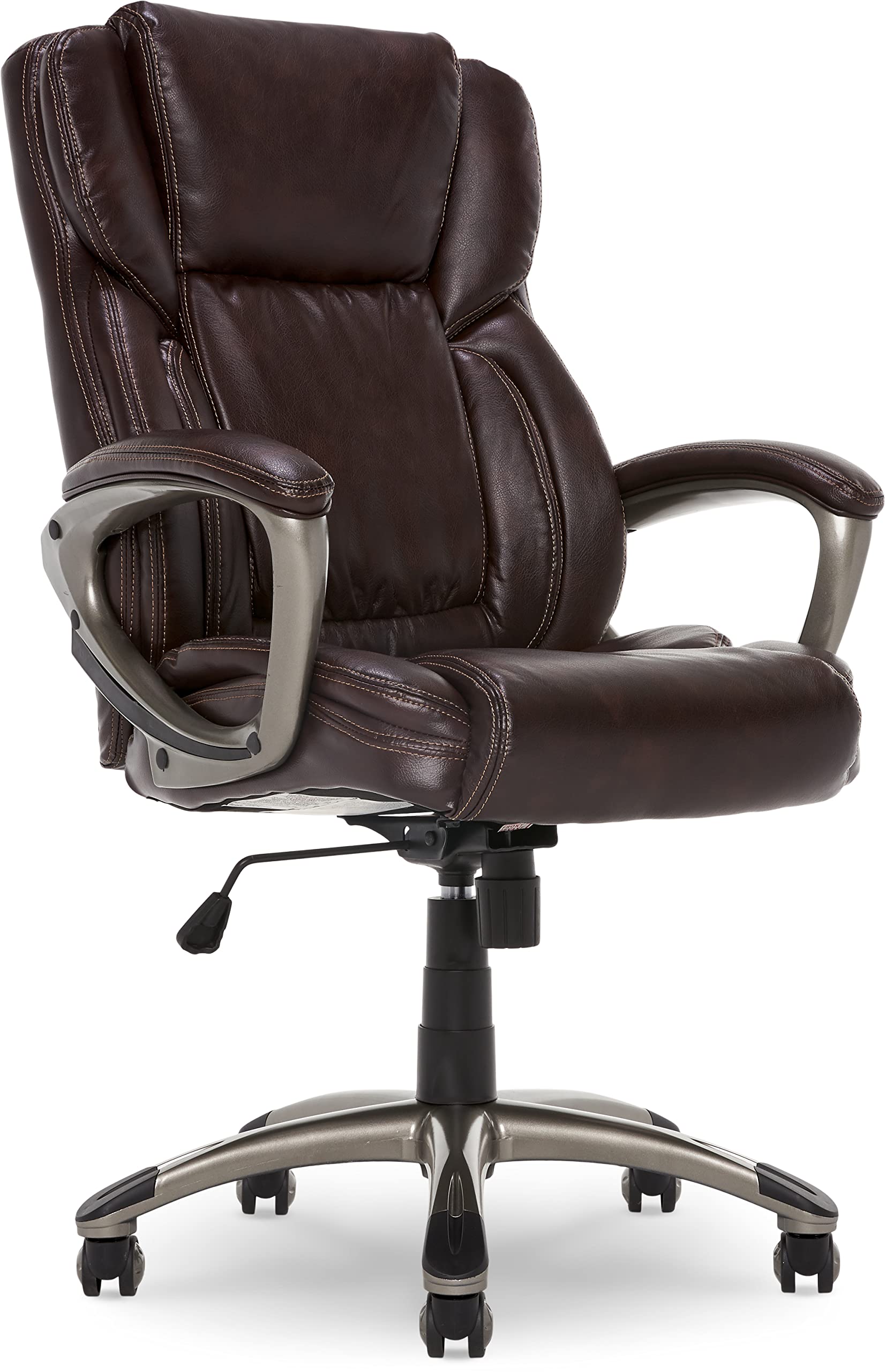 Serta Executive Office Chair - Adjustable Ergonomic Computer Chair with Lumbar Support, Waterfall Seat Edge & Bonded Leather - High Back Brown Desk Chair for Home Office, Gaming & Workspace Comfort