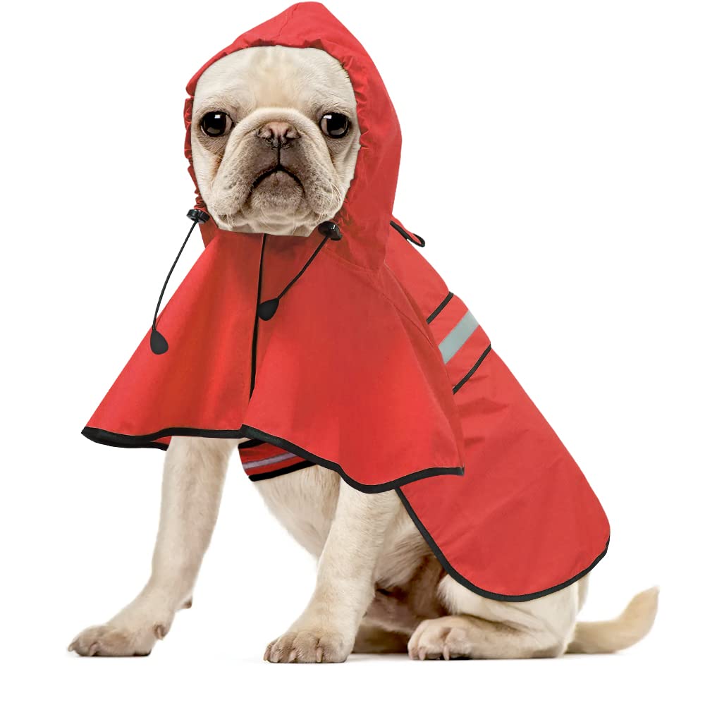 Waterproof Reflective Dog Raincoat - Adjustable Lightweight Pet Rain Jacket with Hood for Small to X-Large Dogs | Outdoor Walking & Rainy Day Protection (Red, Small)