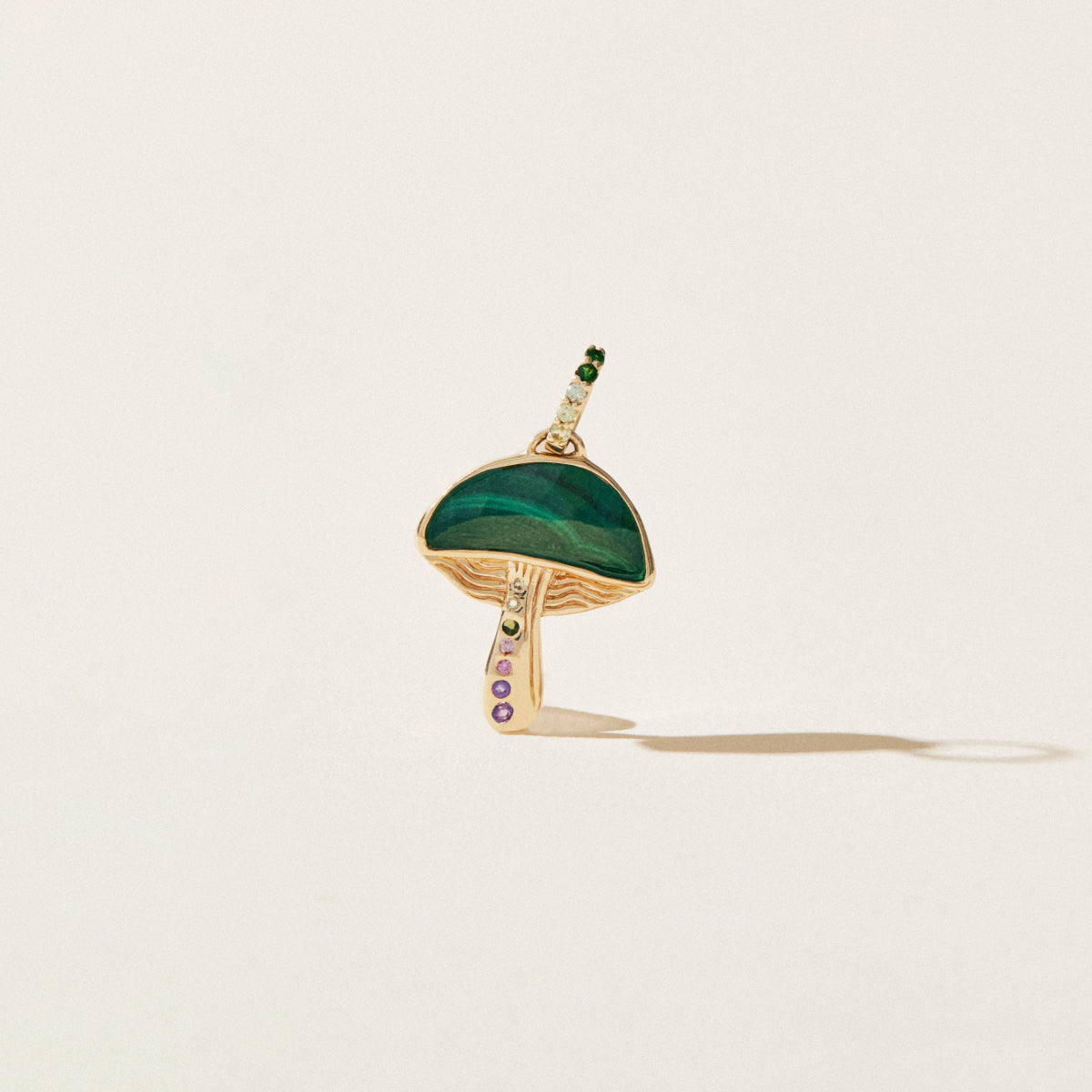 10K Yellow Gold Malachite Mushroom Charm Pendant - Forest Seeker Jewelry for Nature Lovers & Outdoor Enthusiasts