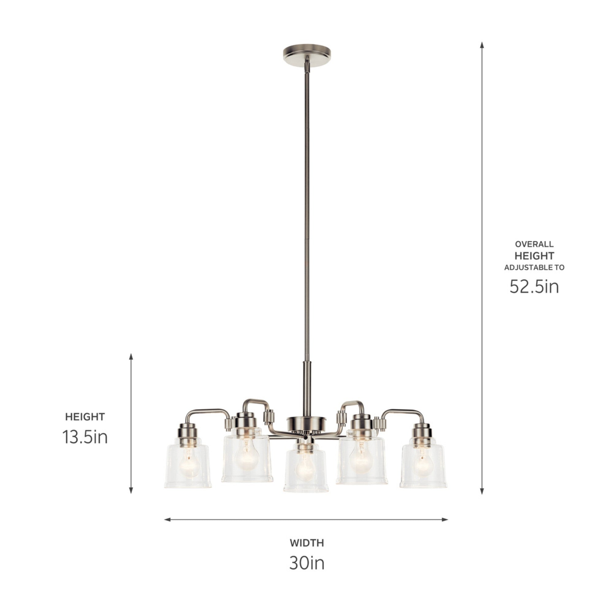 Aivian 30-Inch 5-Light Modern Chandelier with Nickel Finish - Perfect for Dining Room, Bedroom, or Living Room Lighting