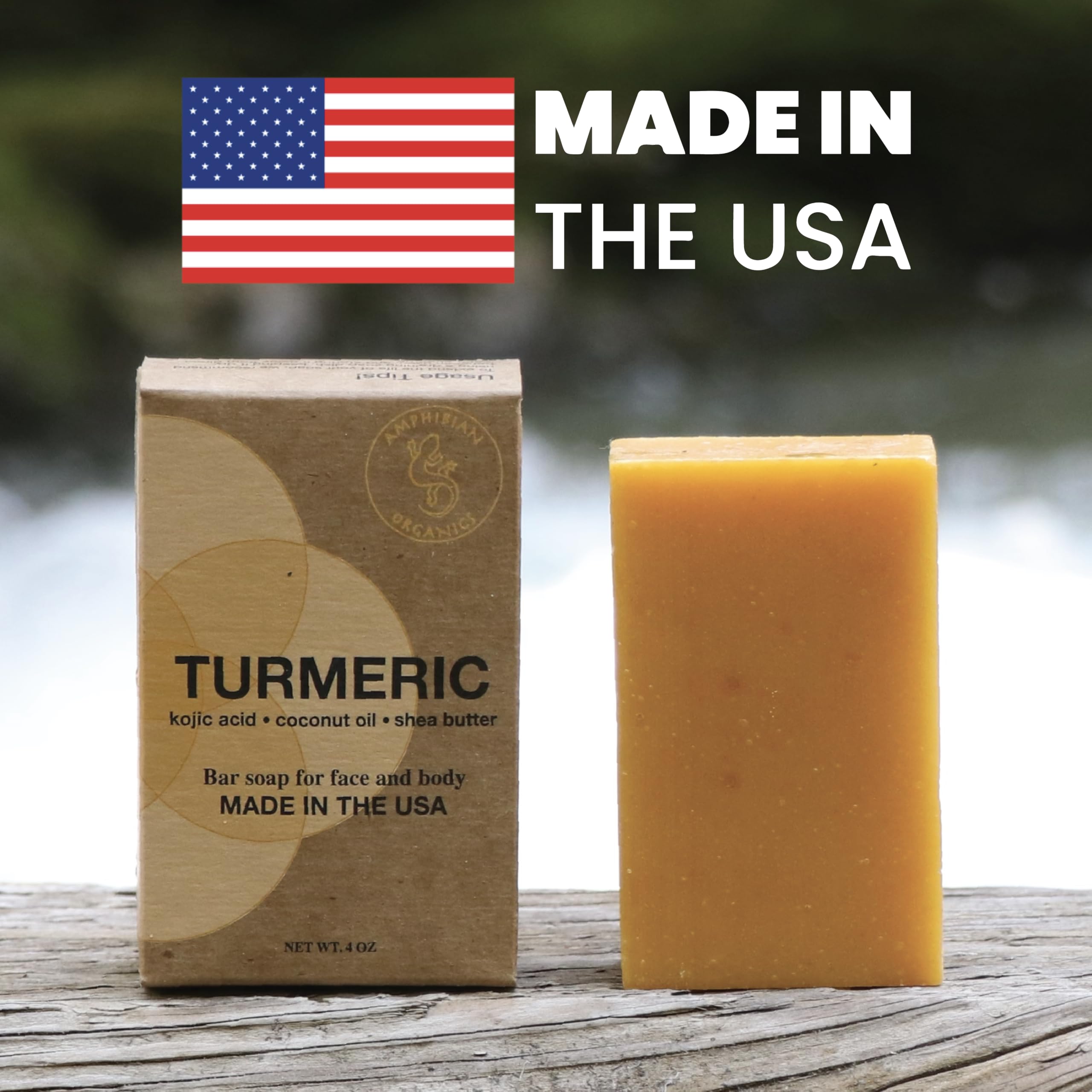 Organic Turmeric Soap with Kojic Acid & Coconut Oil - Vegan, All Skin Types, Shea Butter, Made in USA - Brightening & Glowing Skin for Face & Body