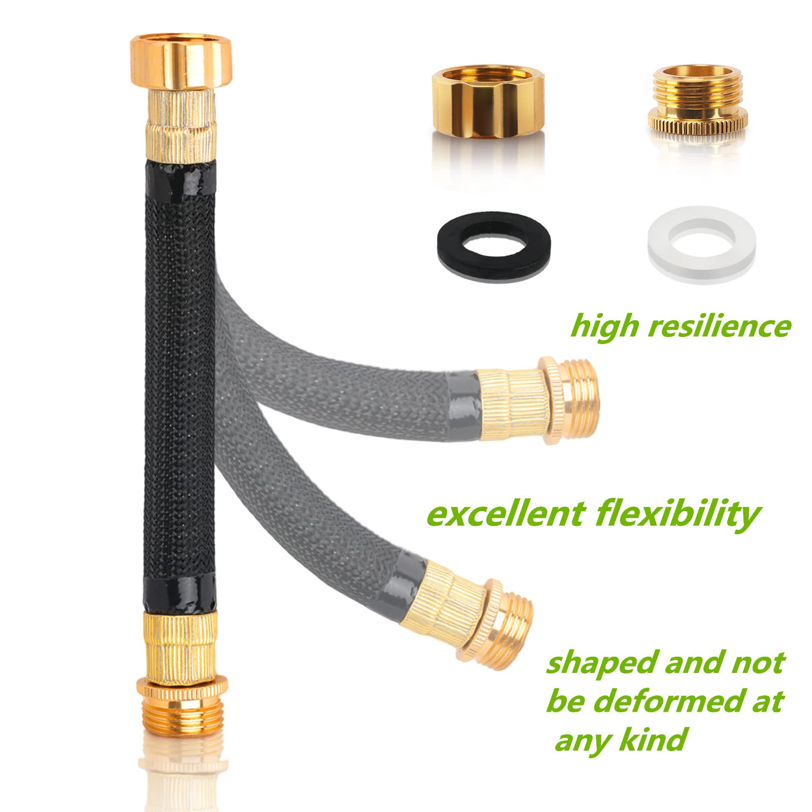 2 Pack 0.8ft Flexible Garden Hose Extension Adapter - Short Connector with Spiral Tube for Hose Reel, RV, Dehumidifier - Perfect for Outdoor Watering, RV Hookups & Home Appliance Connections