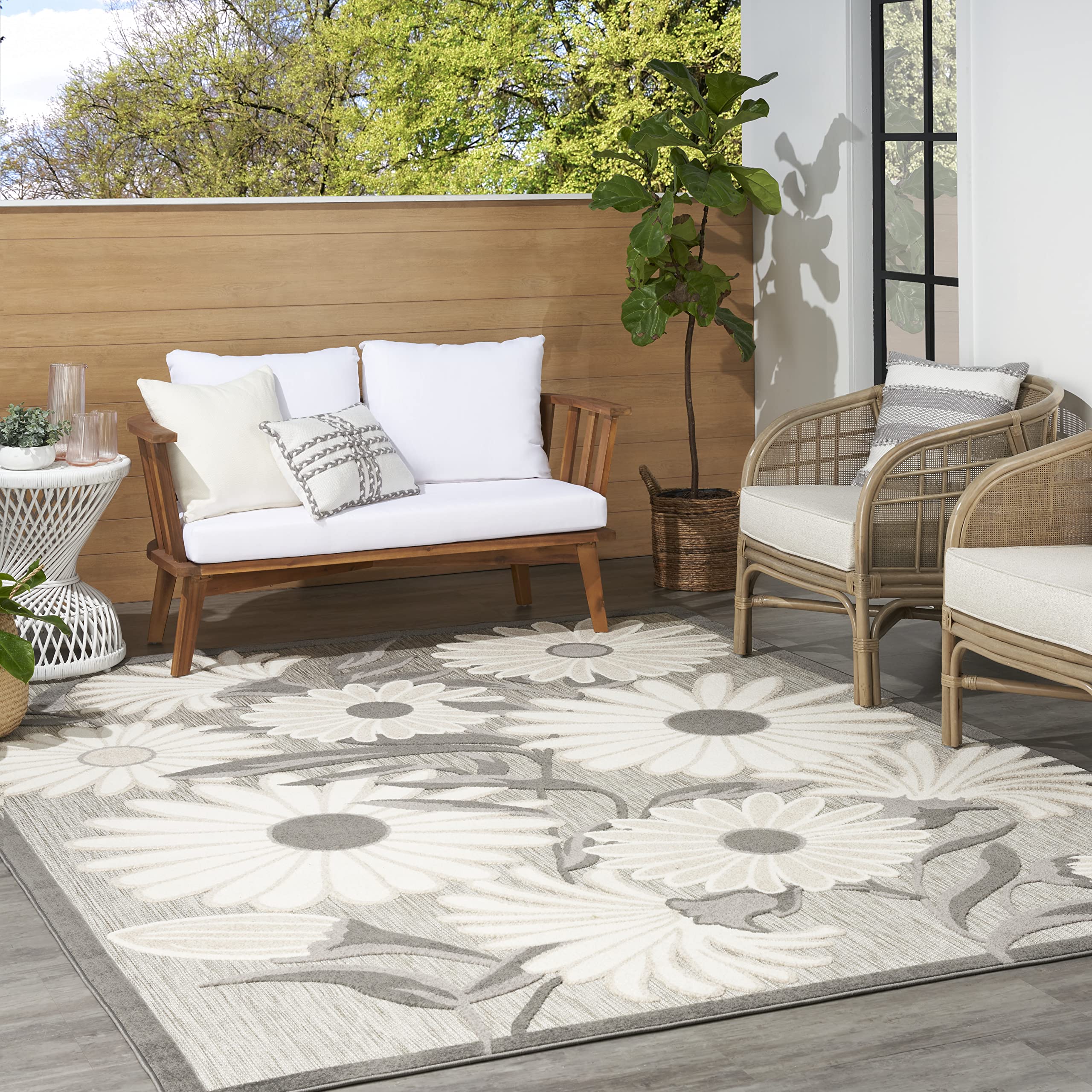 Nourison Aloha Indoor-Outdoor Beige 7' x 10' Area Rug - Easy to Clean, Non-Shedding, Stain Resistant for Bedroom, Living Room, Dining Room & Kitchen | Perfect for Patio, Deck, and High-Traffic Areas (7x10)