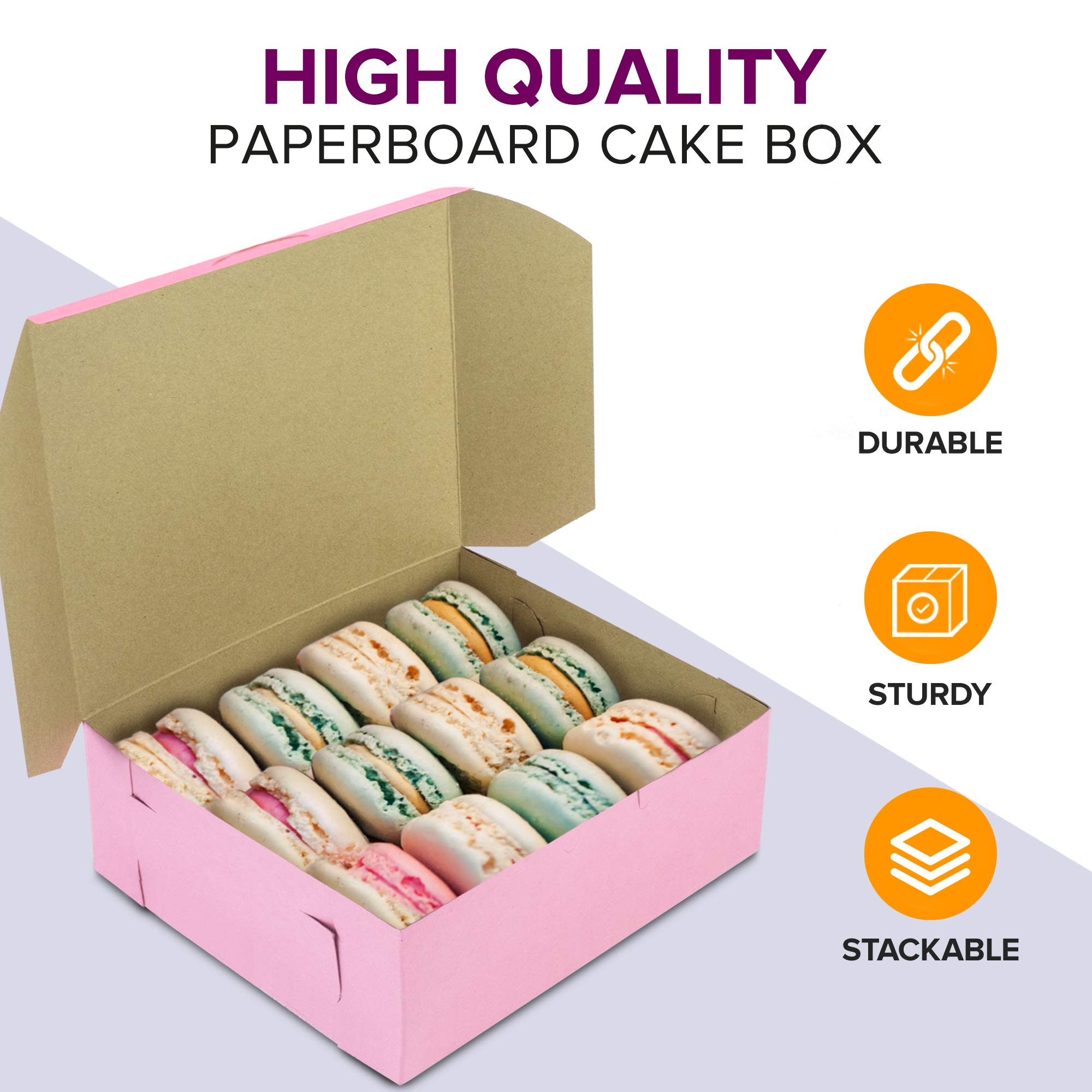 250 Pack Pink Bakery Boxes 8x8x3 Inches - Cake Pastry Boxes for Cupcakes, Desserts, Cookies & Candy Packaging - Perfect for Bakeries, Homemade Baked Goods, Party Favors, Wedding Gifts & Special Occasions