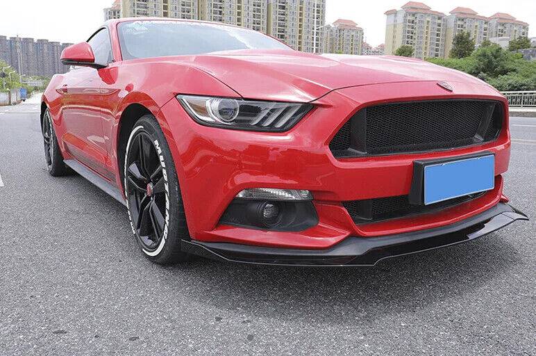 2015-2017 Ford Mustang Front Bumper Lip - 3PC Black Polyurethane Splitter for Enhanced Aerodynamics | Perfect for Street Racing & Car Shows