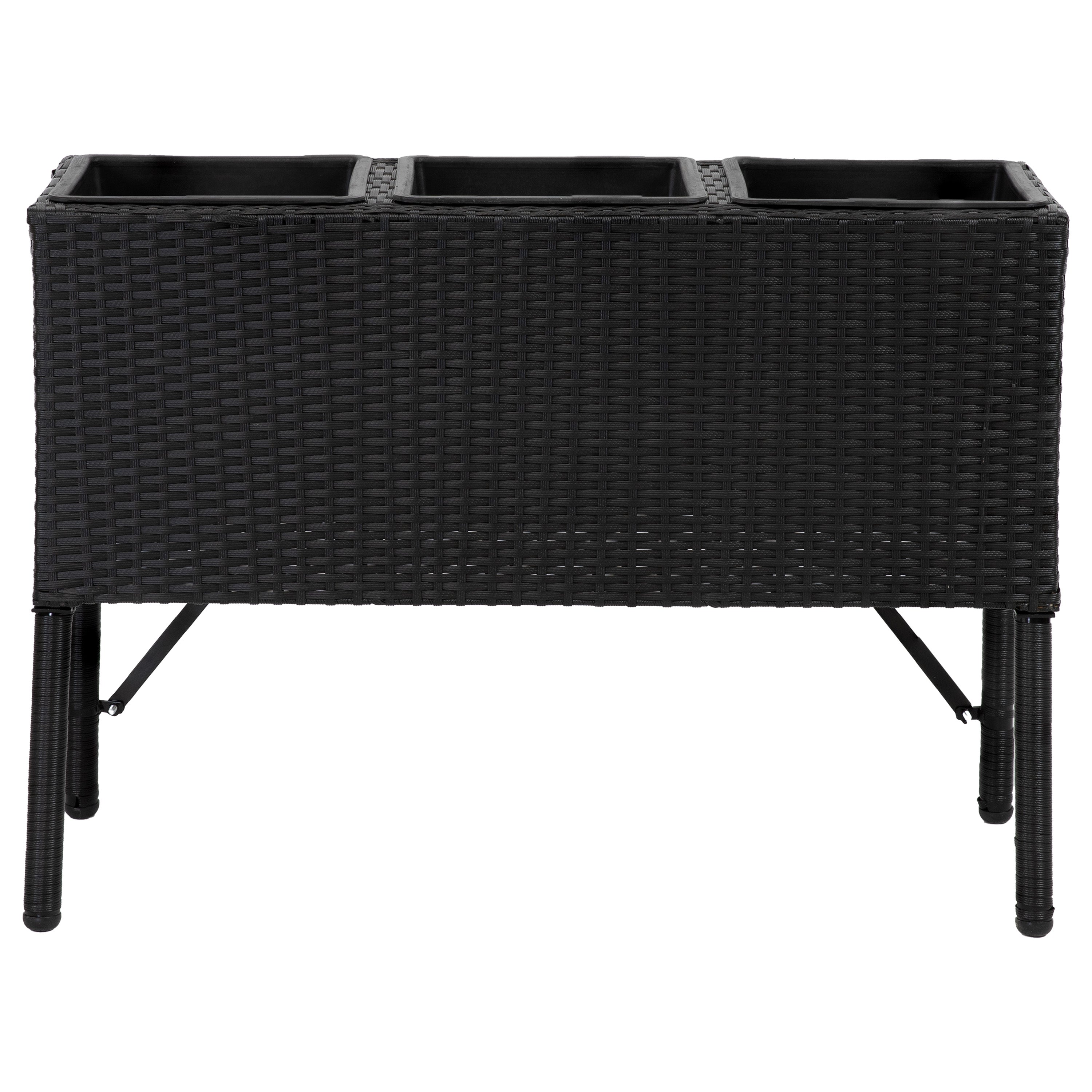 Sunnydaze 3-Section Black Wicker Raised Garden Planter Box - Perfect for Patio, Balcony & Outdoor Decor