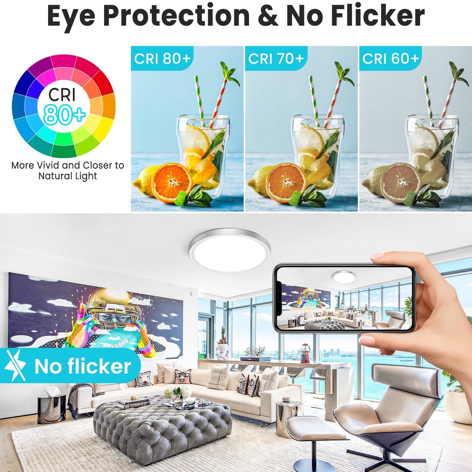 12 Inch Flush Mount LED Ceiling Light Fixture - 3000K/4000K/6500K Adjustable Color Temperature - 28W 3200lm Brushed Nickel Satin Round Ceiling Lamp - 2 Pack - Perfect for Bathroom, Hallway, Kitchen, Bedroom Lighting