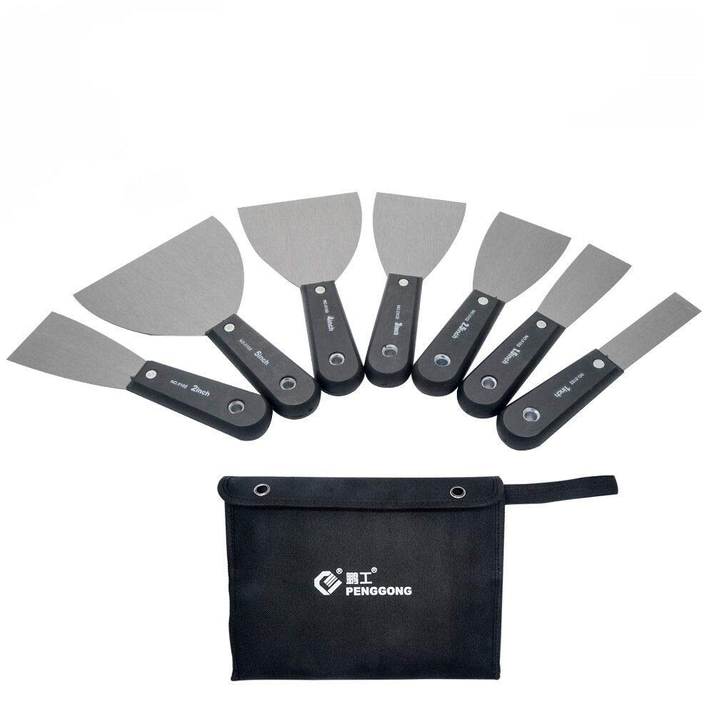 7PCS Carbon Steel Scraper Set with Storage Bag - 25-125mm Multi-Standard Filler Knife & Drywall Putty Knife for Paint Removal, Wall Repair, DIY Projects - Perfect for Home Renovation and Construction Work
