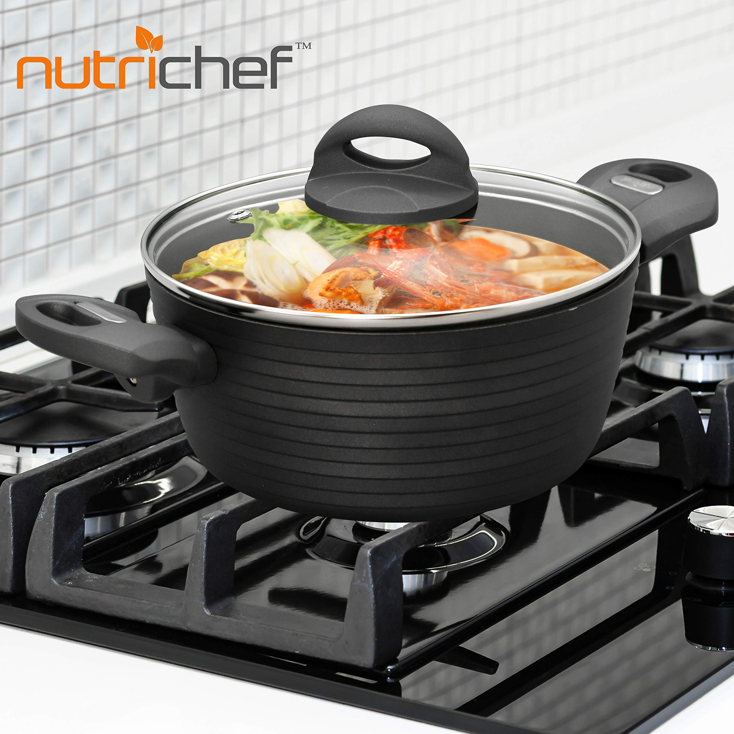 NutriChef 2.1 Quart Small Black Non-Stick Cooking Pot with Lid - Replacement Part for Slow Cookers & Rice Cookers - Perfect for Soups, Stews, and Meal Prep