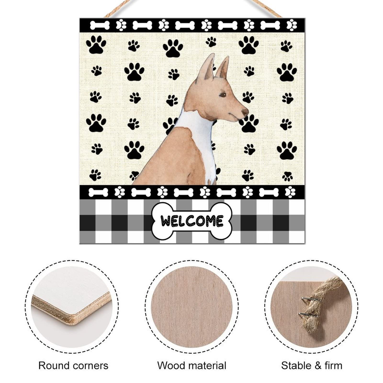 Rustic Wood Signs 8x8 Inch - Basenji Dog Paw Welcome Plaque, Farmhouse Wall Art Decor for Kitchen, Dining Room & Entryway - Perfect for Pet Lovers & Home Decor Gifts