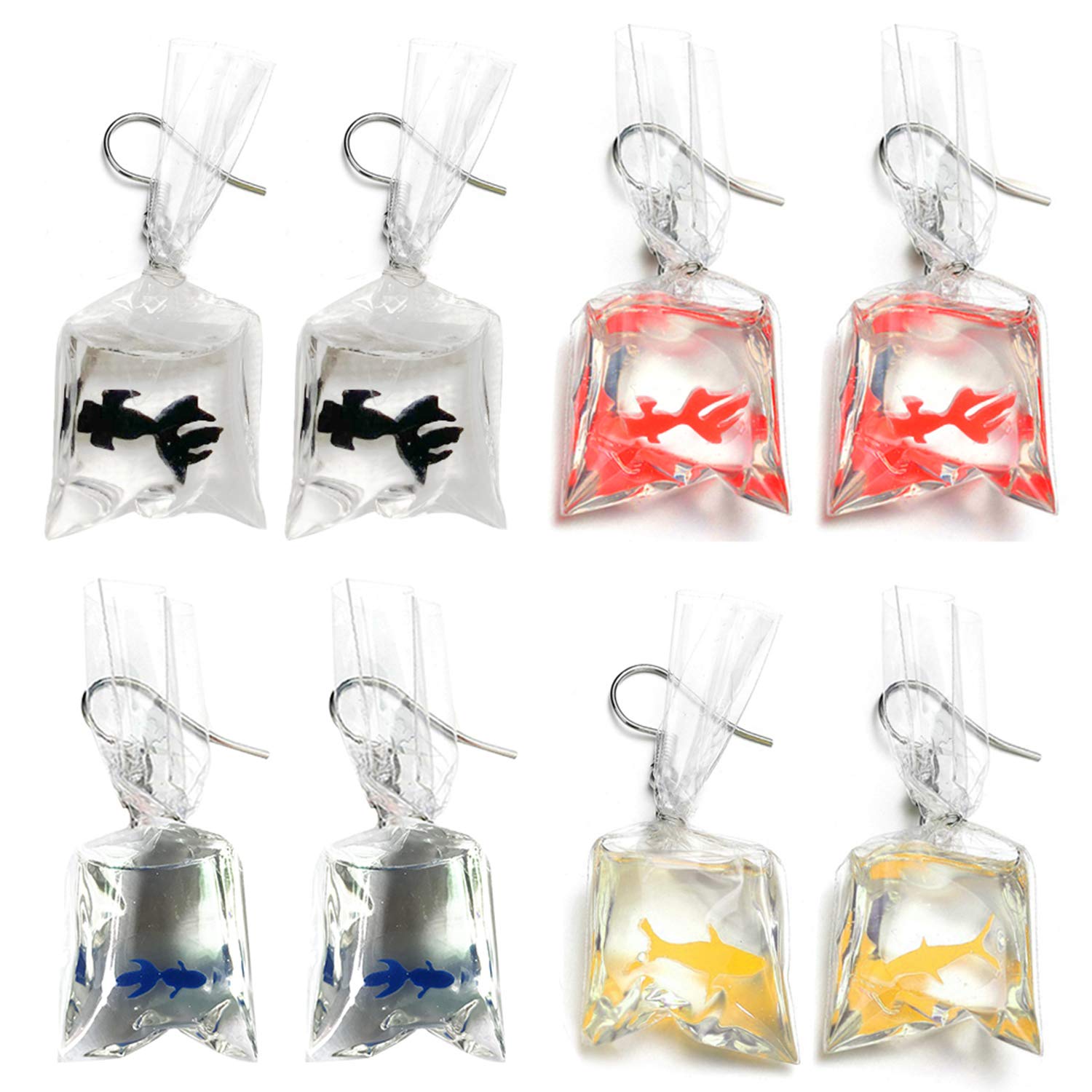 Unique Funny Acrylic Resin Goldfish & Starfish Dangle Earrings for Women - 4 Pairs Christmas Gift Set, Water Bag Design Hook Earrings | Perfect for Holiday Parties, Gift Giving & Everyday Wear
