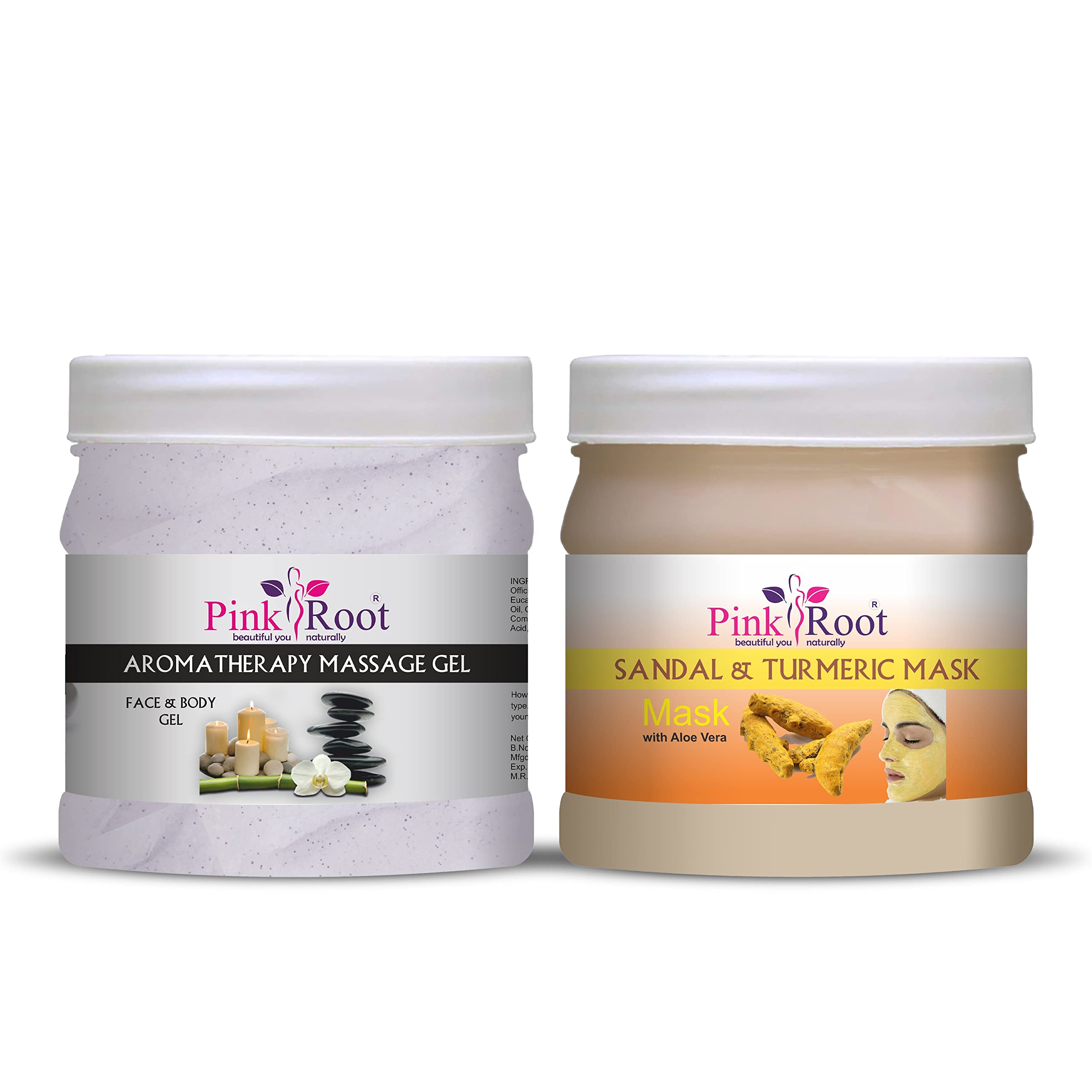 Pink Root Aromatherapy Gel 500ml & Sandalwood Turmeric Face Mask 500ml - Relaxing Spa Treatment for Skin Care & Stress Relief at Home