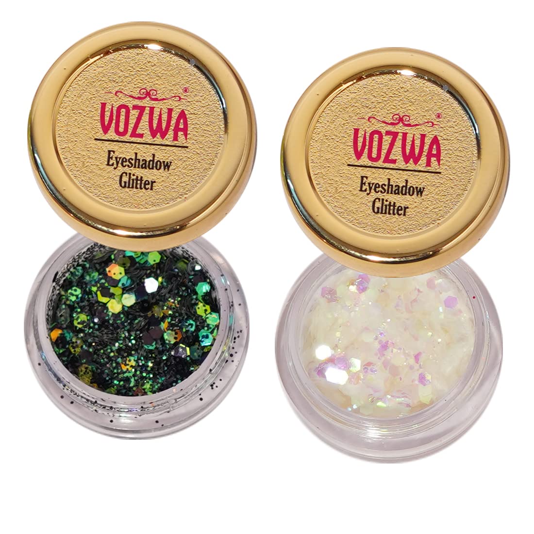 Vozwa Chunky Glitter Eyeshadow - Black & White Mix for Bold Eye Makeup | Perfect for Parties, Halloween & Festival Looks