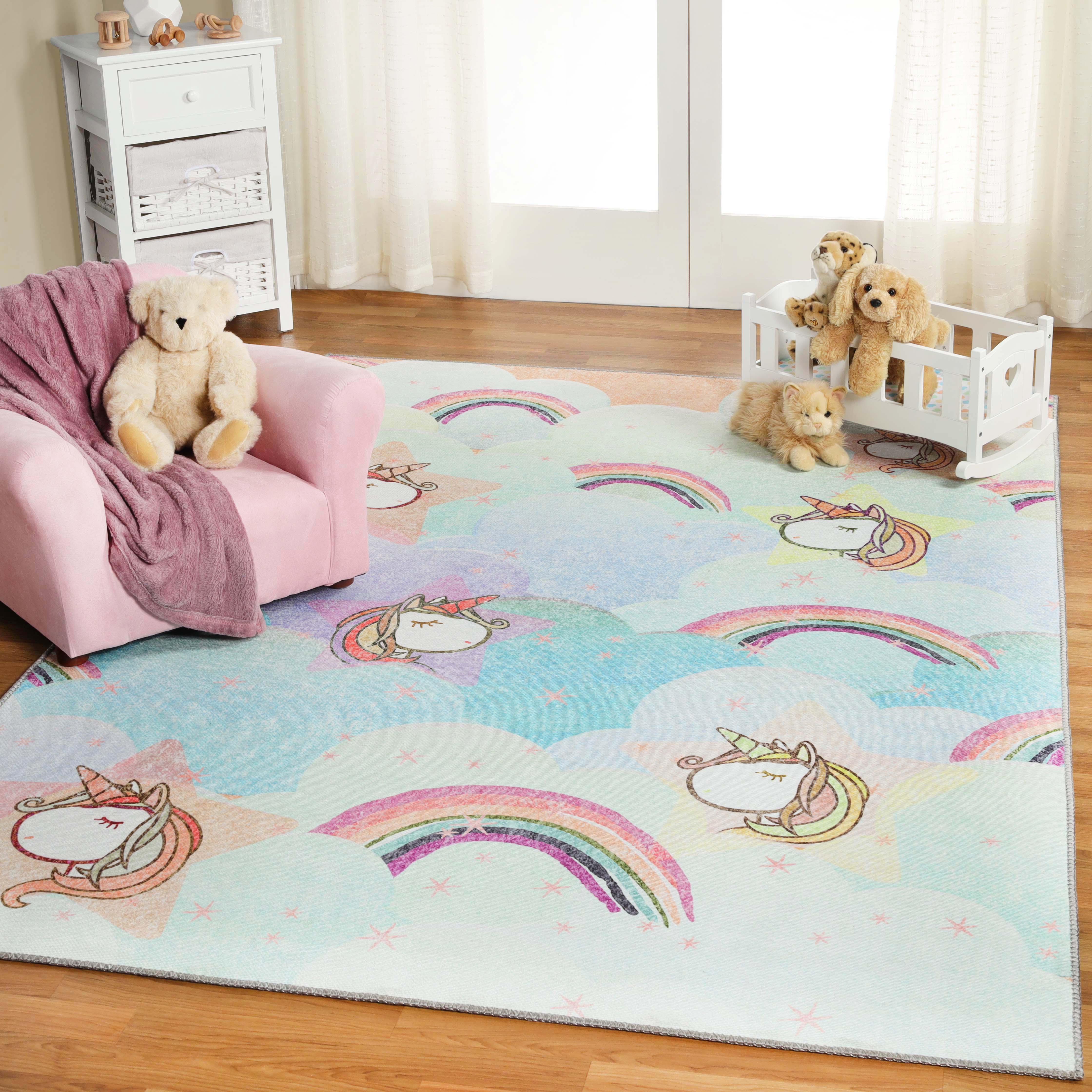Unicorn Rainbow Kids Playroom Rug - Soft Non-Slip Nursery Carpet for Toddlers & Children | Perfect for Bedroom, Play Area & Daycare Floor Decor