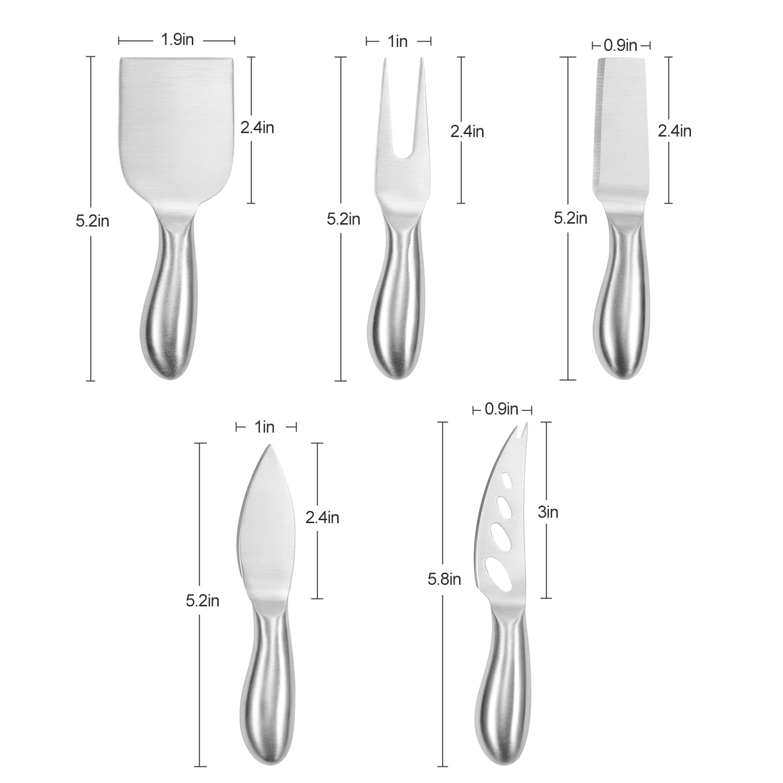 5-Piece Stainless Steel Cheese Knife Set - Charcuterie Board Accessories with Slicer & Cutter | Perfect for Valentine's Day Gifts, Dinner Parties & Cheese Tasting Events